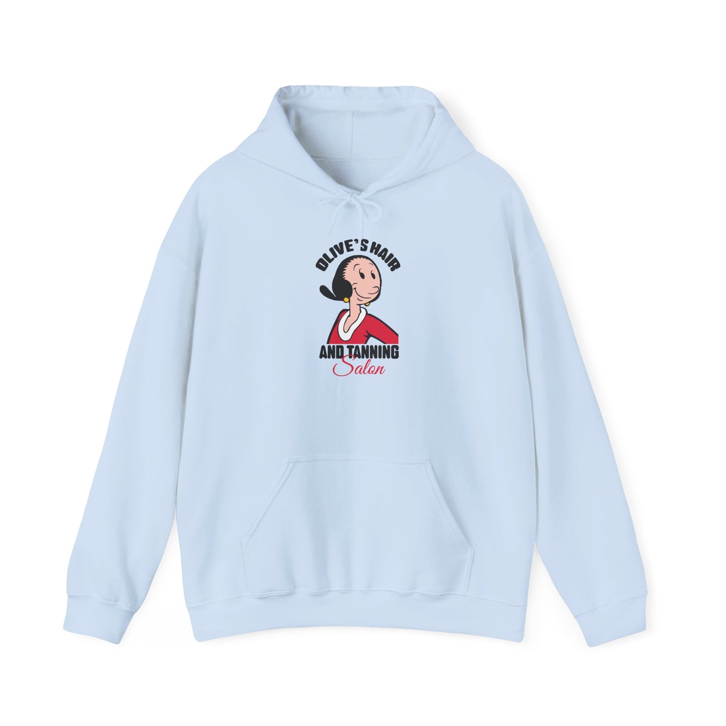 Olive’s Hair and Tanning Salon Hoodie. Vintage Olive Oyl Cartoon Graphic Pullover