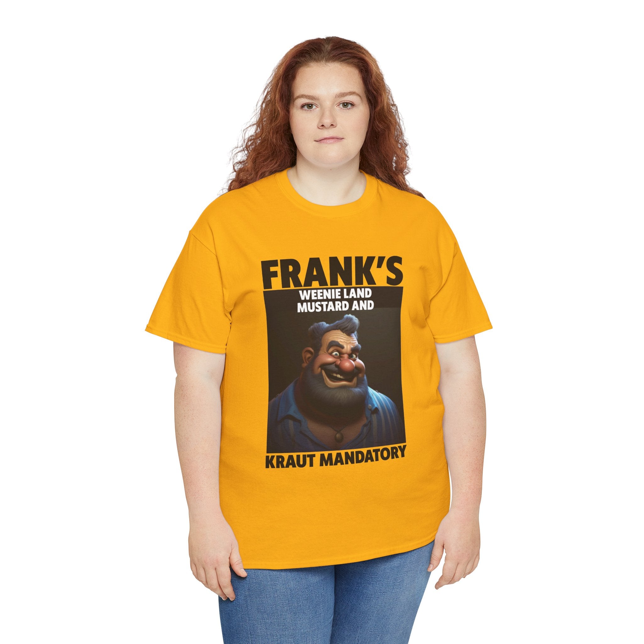 Graphic Tee — "Frank's Weenie Land Mustard and Kraut Mandatory" Retro Character T-Shirt