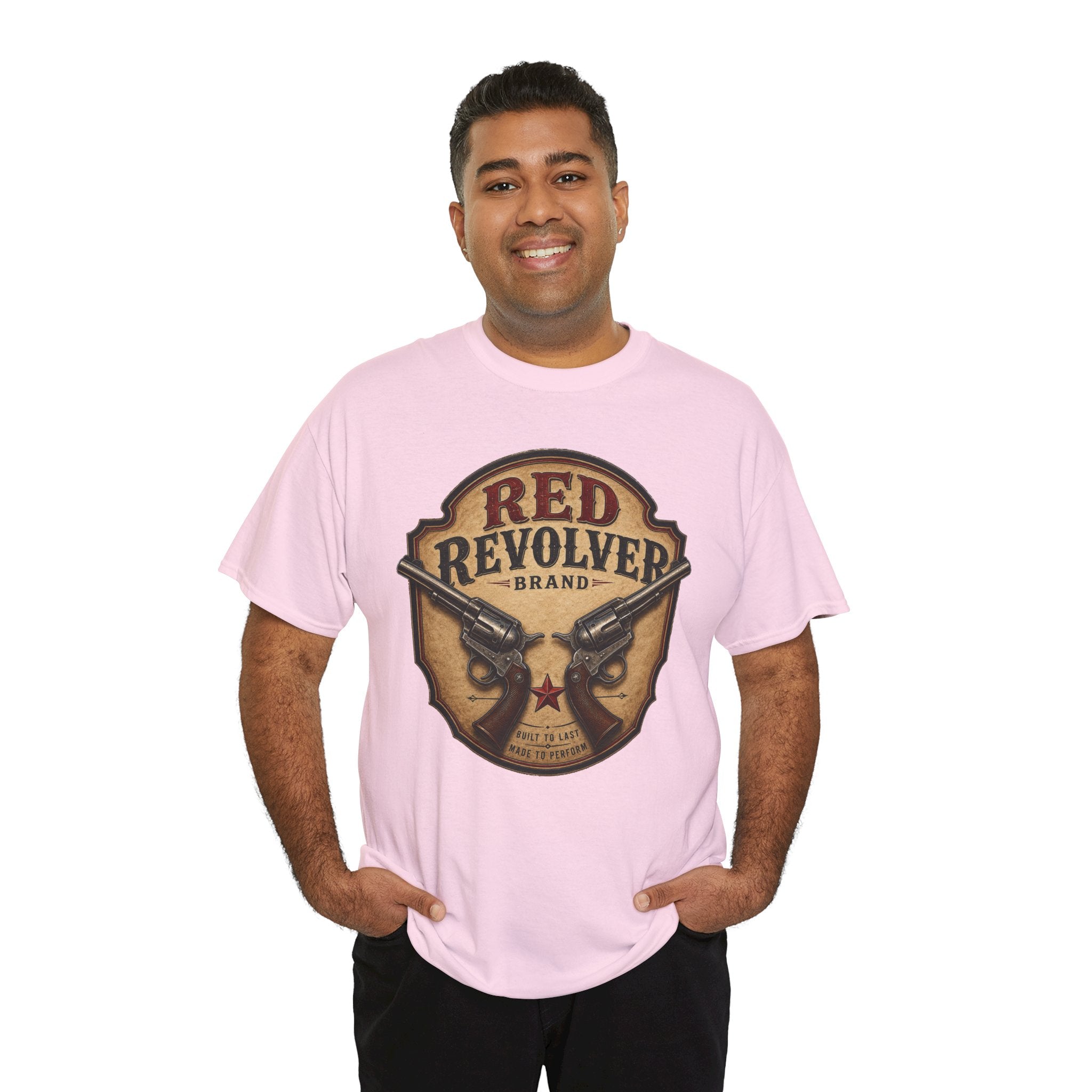 Red Revolver Graphic T-Shirt — Retro Western Guns Emblem