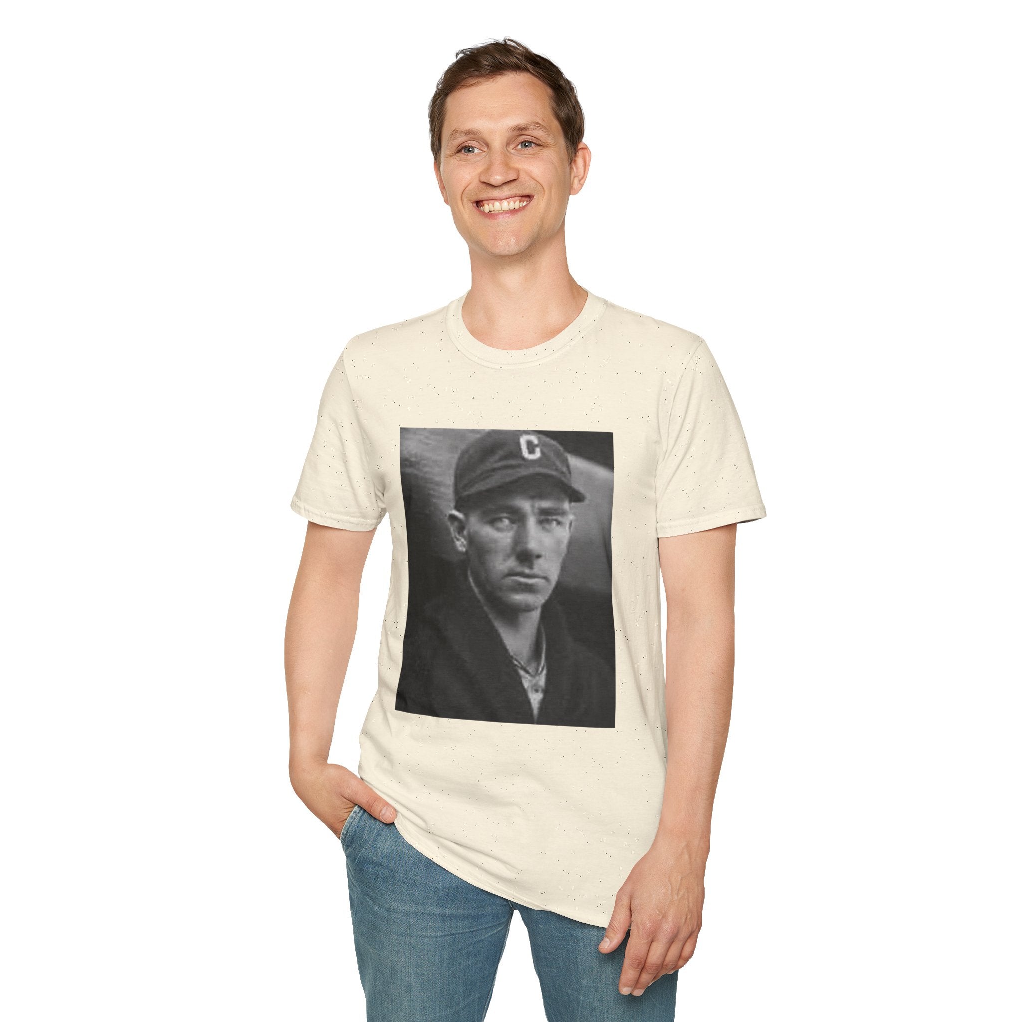 Vintage Baseball Portrait T-Shirt — Early 1900s Cleveland Player Photo