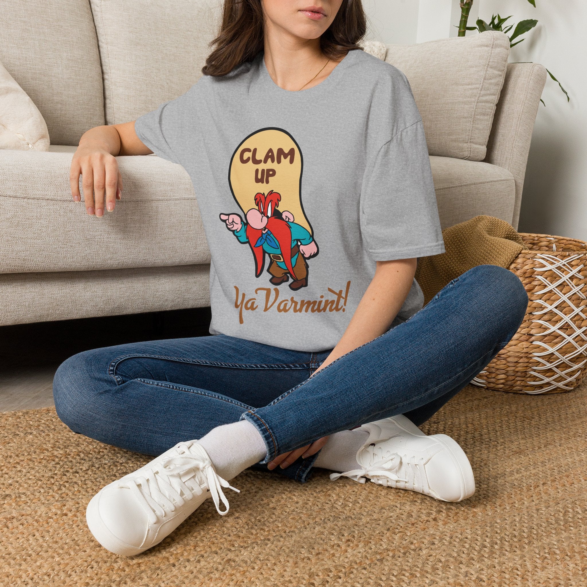 Graphic T-Shirt — 'Clam Up Ya Varmint!' Yosemite-Style Cartoon Tee