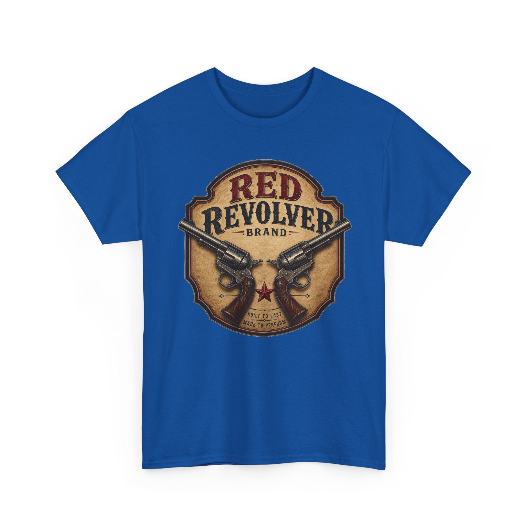 Red Revolver Graphic T-Shirt — Retro Western Guns Emblem