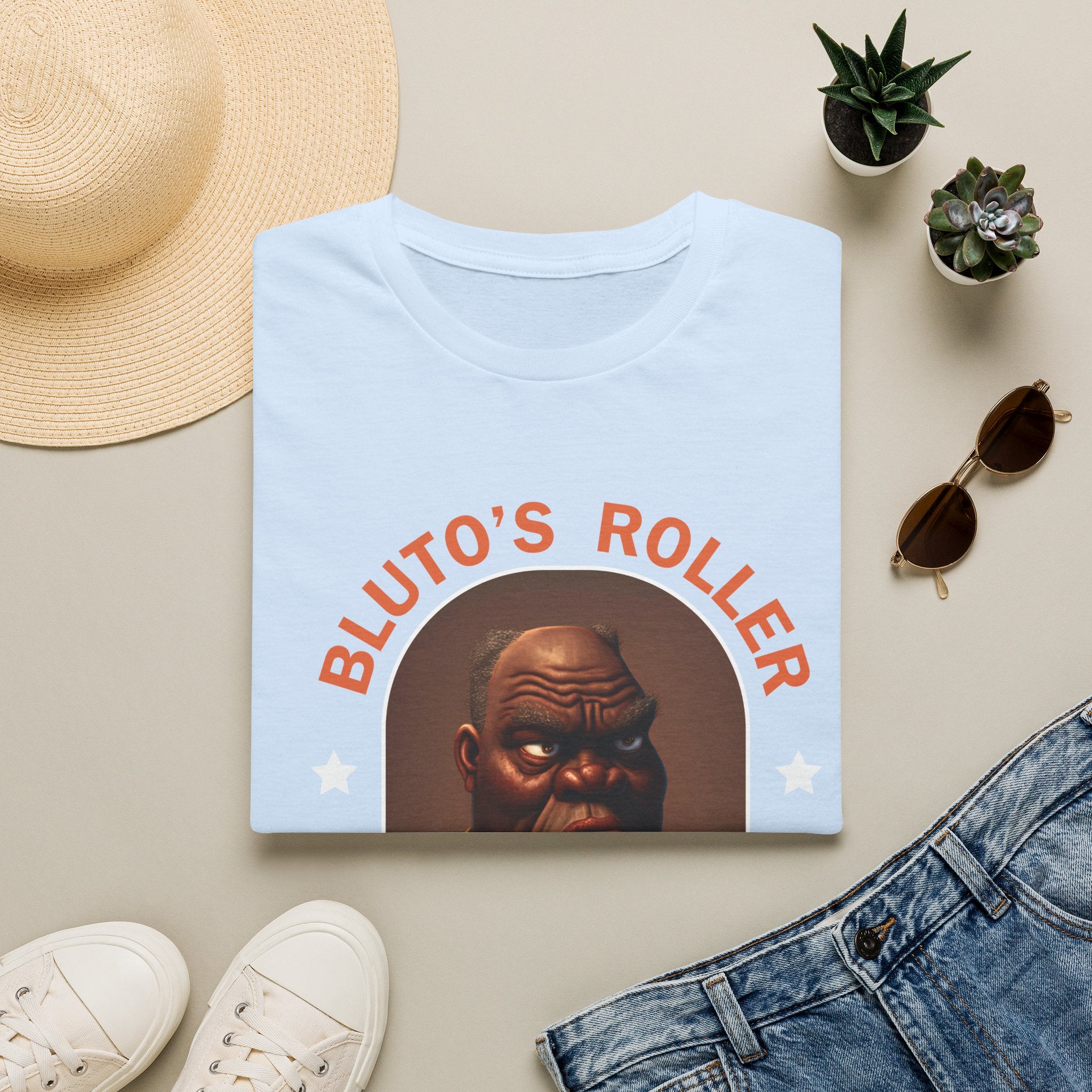T-Shirt — "Bluto's Roller" Vintage Cartoon Portrait Tee (Rink & Slushies)
