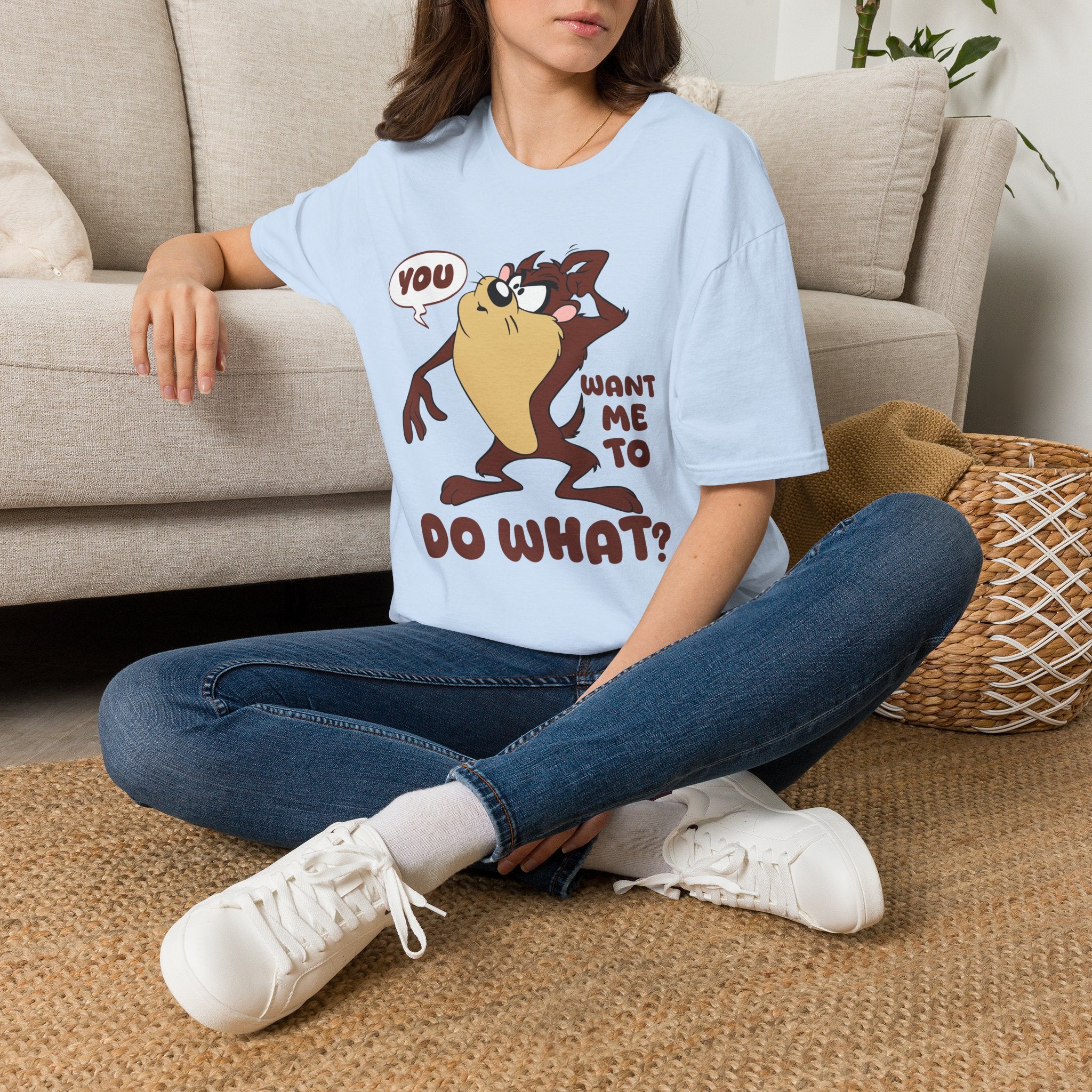 T-Shirt — 'You Want Me to Do What?' Tasmanian Devil Cartoon Tee