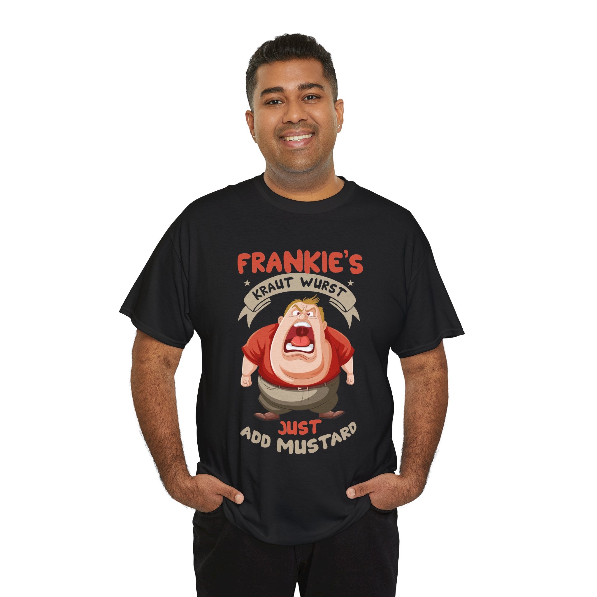 Frankie's Kraut Wurst Funny Graphic Tee — "Just Add Mustard" Novelty T-Shirt