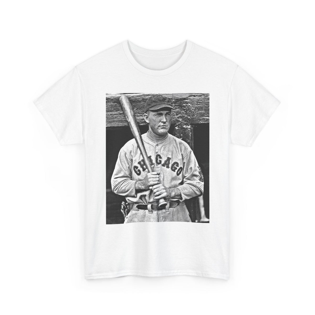 Vintage Chicago Baseball Photo T-Shirt — Retro Black & White Player Legend Tee