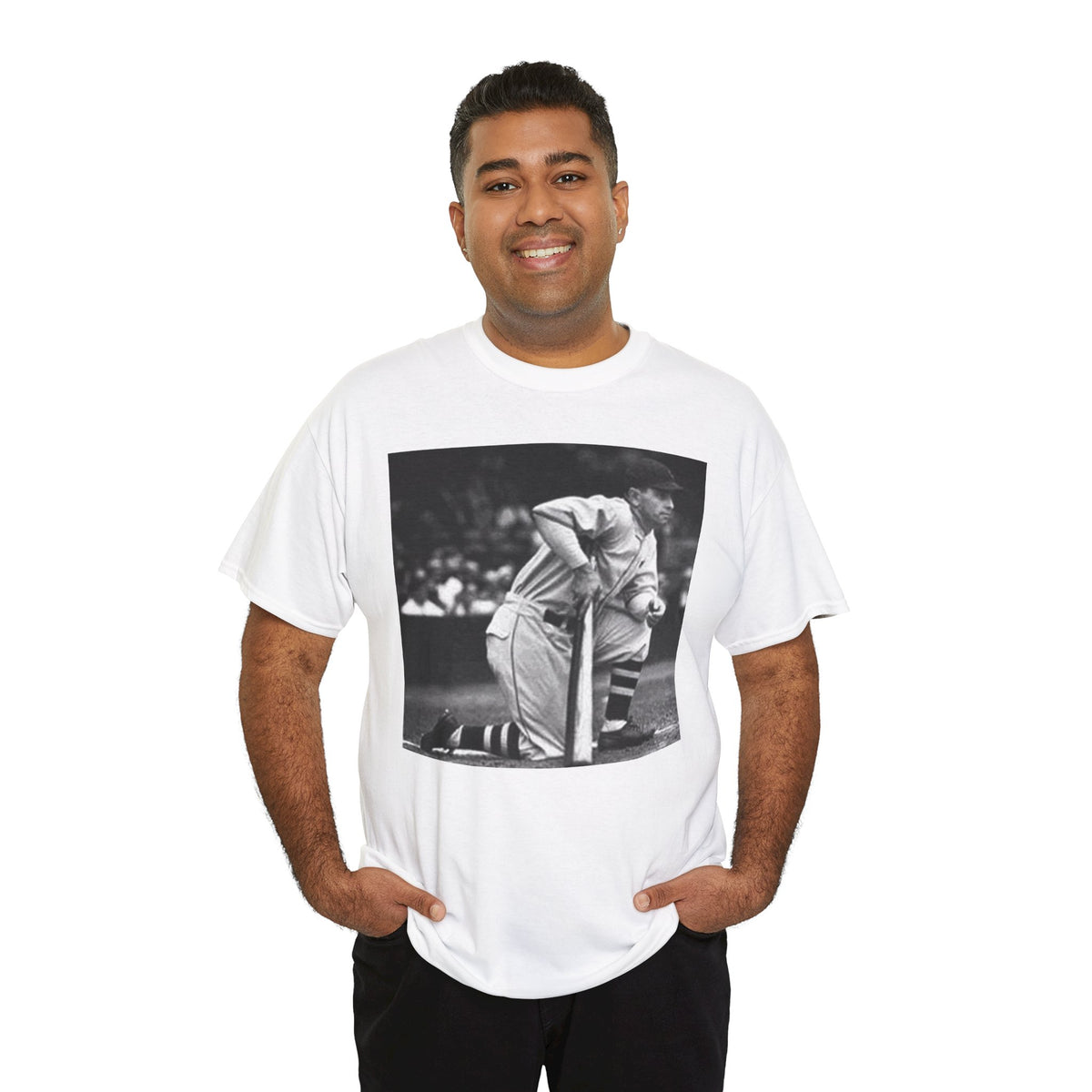 Vintage Baseball Photo T-Shirt – Classic Kneeling Player Graphic Tee