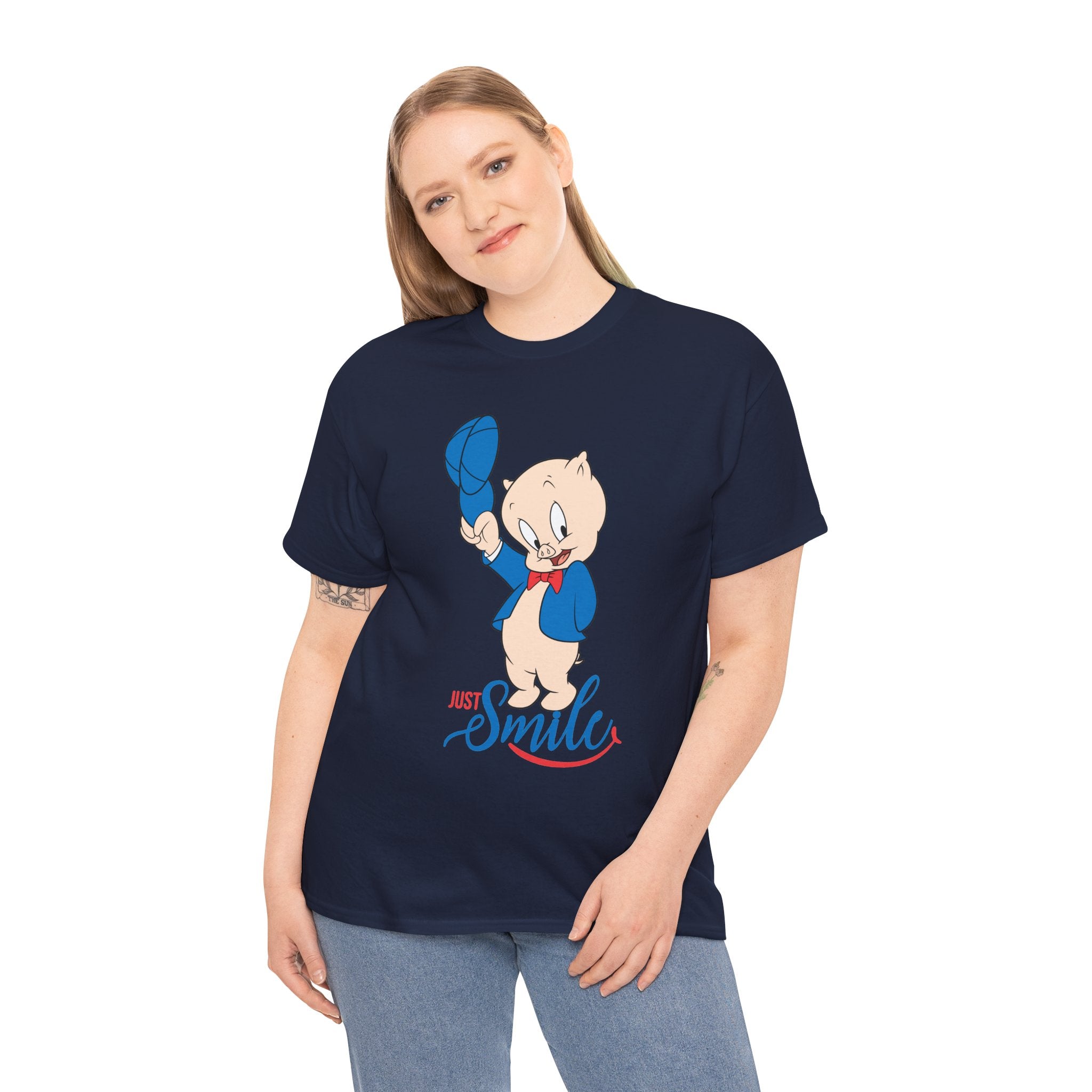 Retro Cartoon Pig 'Just Smile' T-Shirt