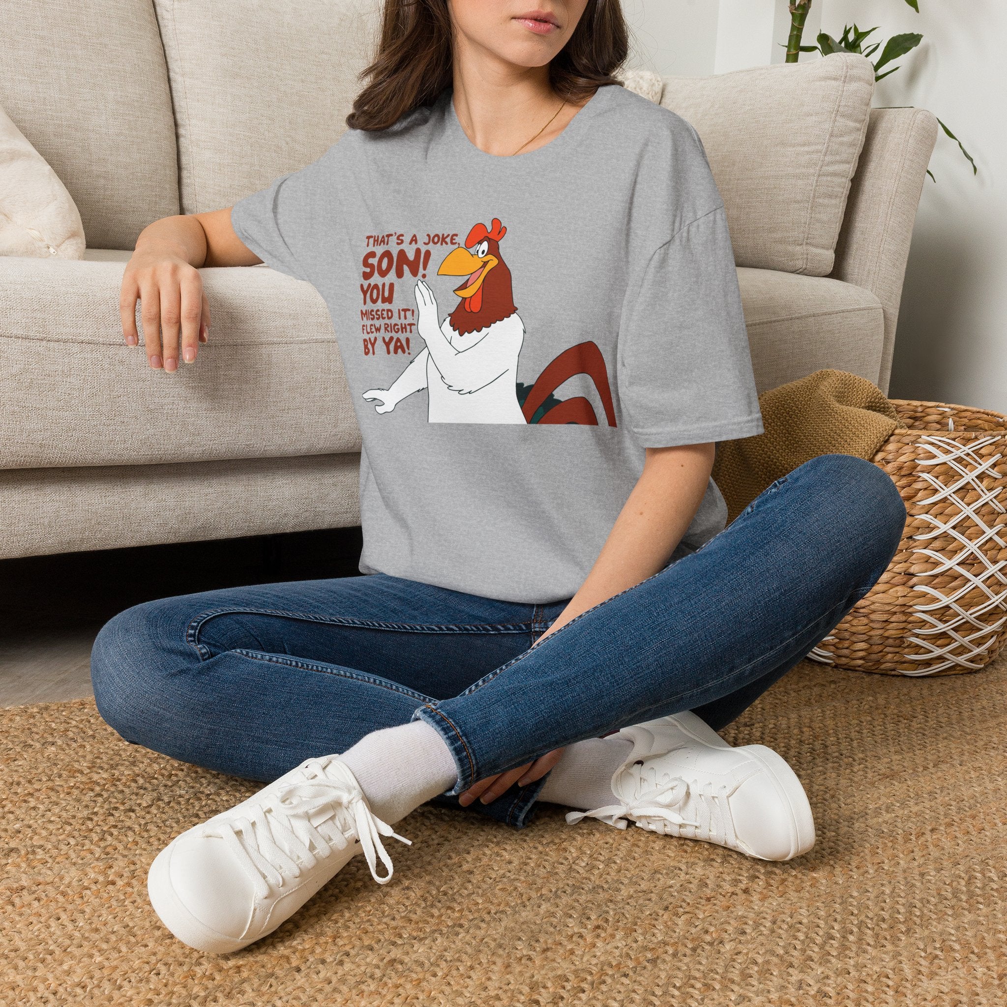 Chicken Cartoon T-Shirt — "That’s a Joke Son! You Missed It! Flew Right By Ya!"