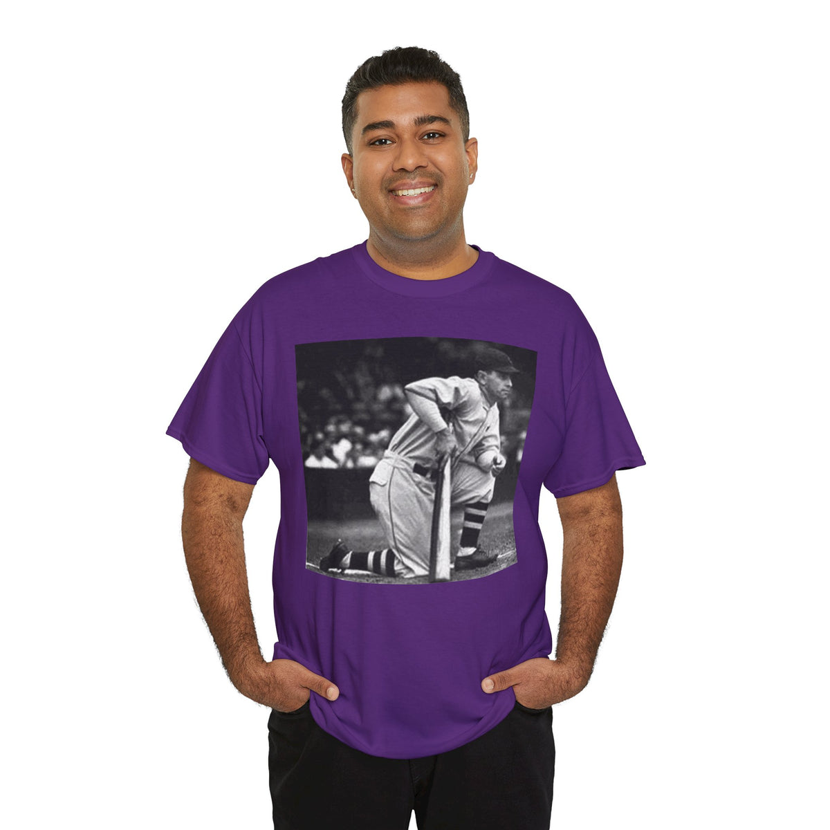 Vintage Baseball Photo T-Shirt – Classic Kneeling Player Graphic Tee