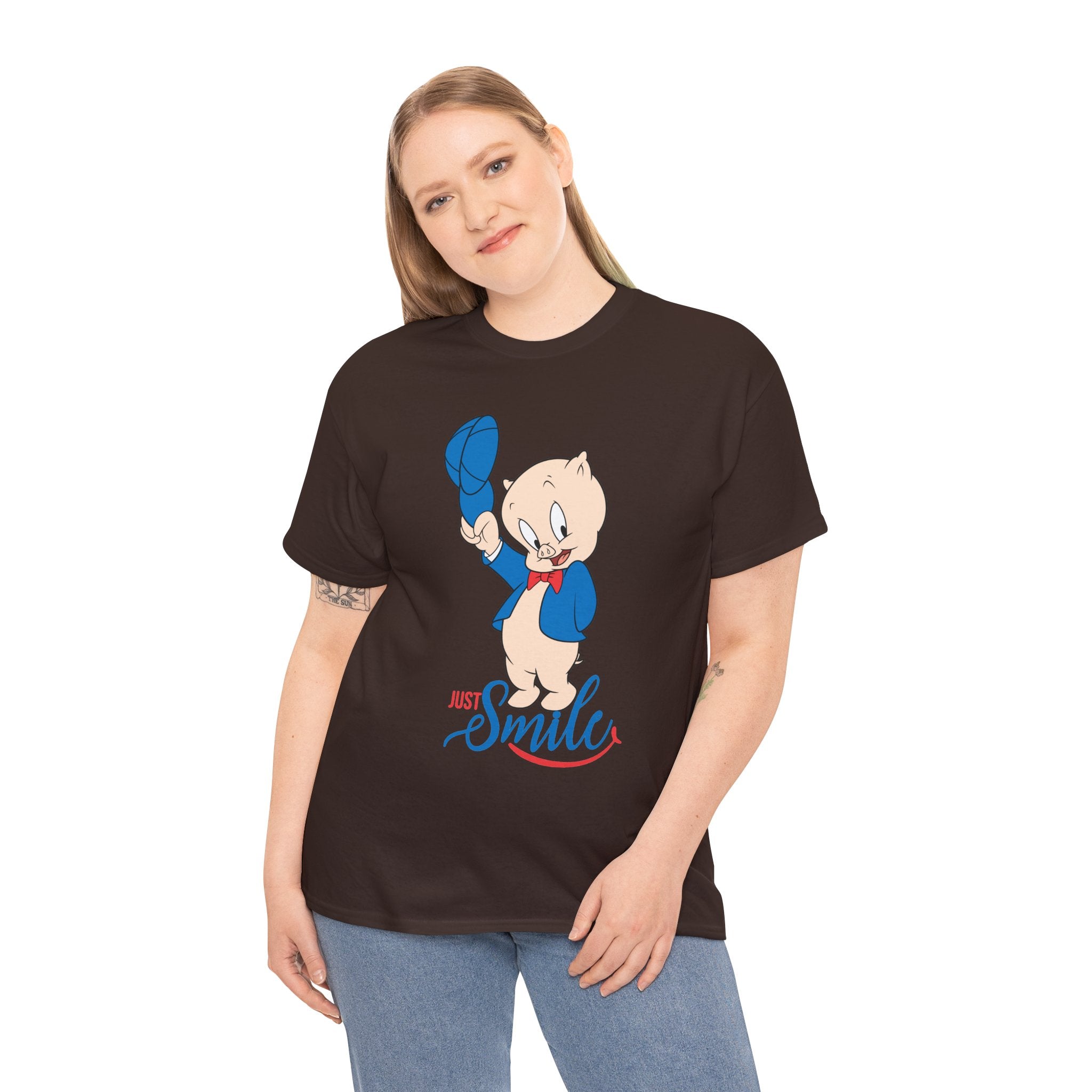 Retro Cartoon Pig 'Just Smile' T-Shirt