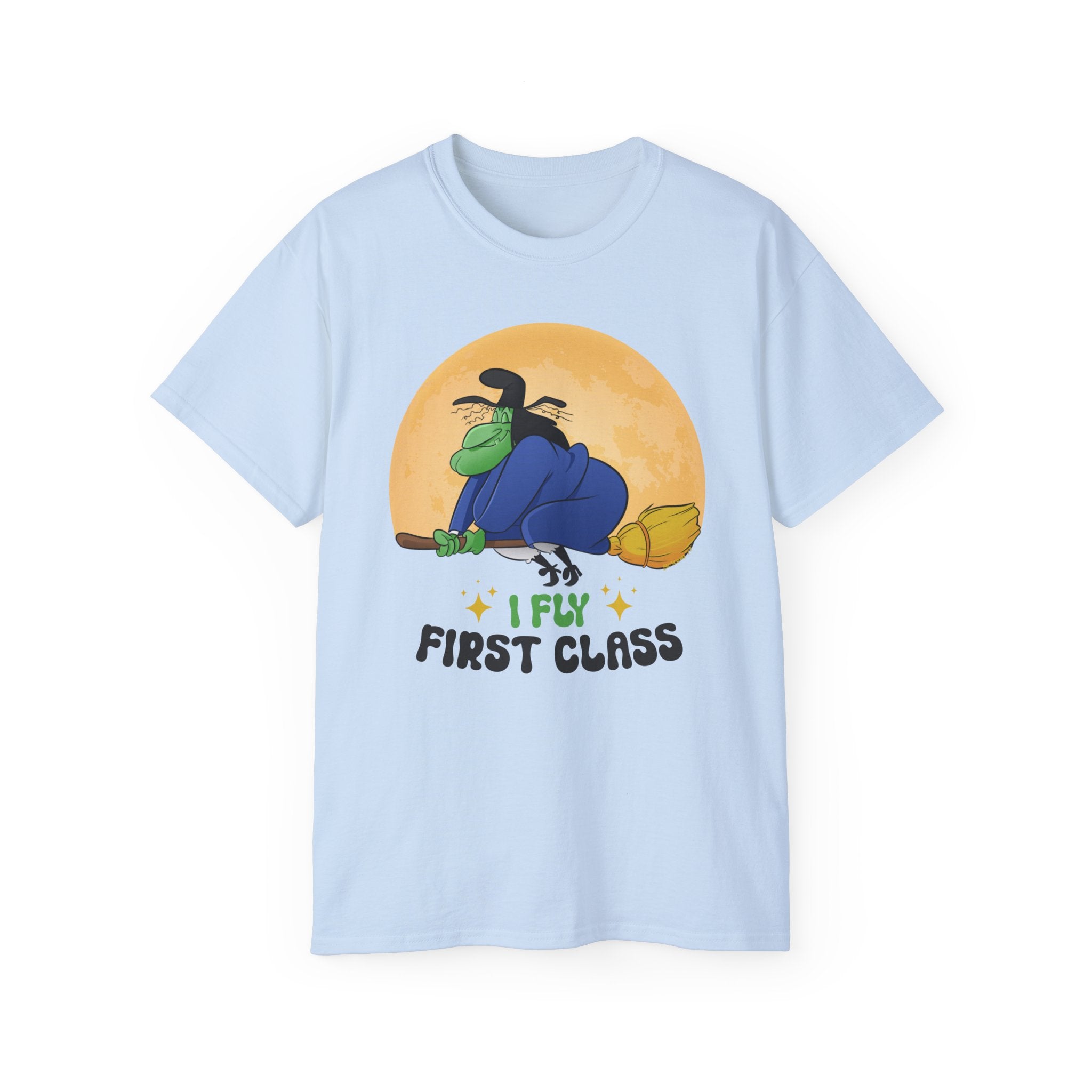I Fly First Class — Funny Witch Halloween T-Shirt