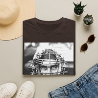 Baseball Catcher Portrait T-Shirt — Vintage Black & White Sports Tee