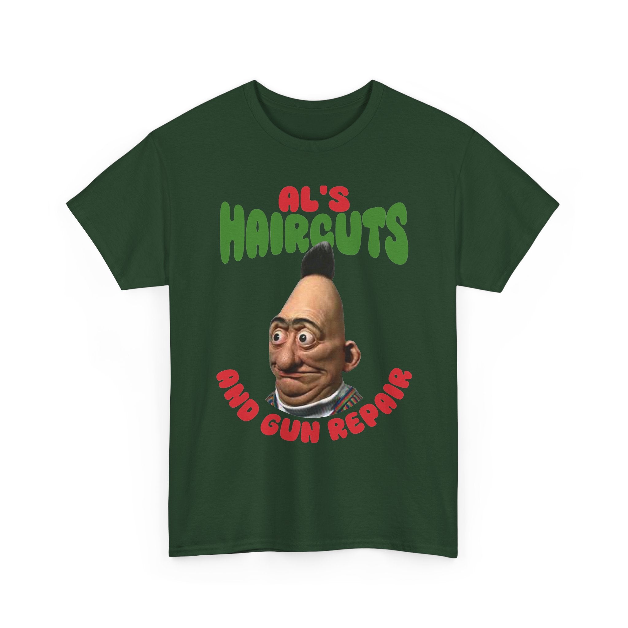 Al's Haircuts and Gun Repairs T-Shirt — Vintage Parody Barber Shop Tee