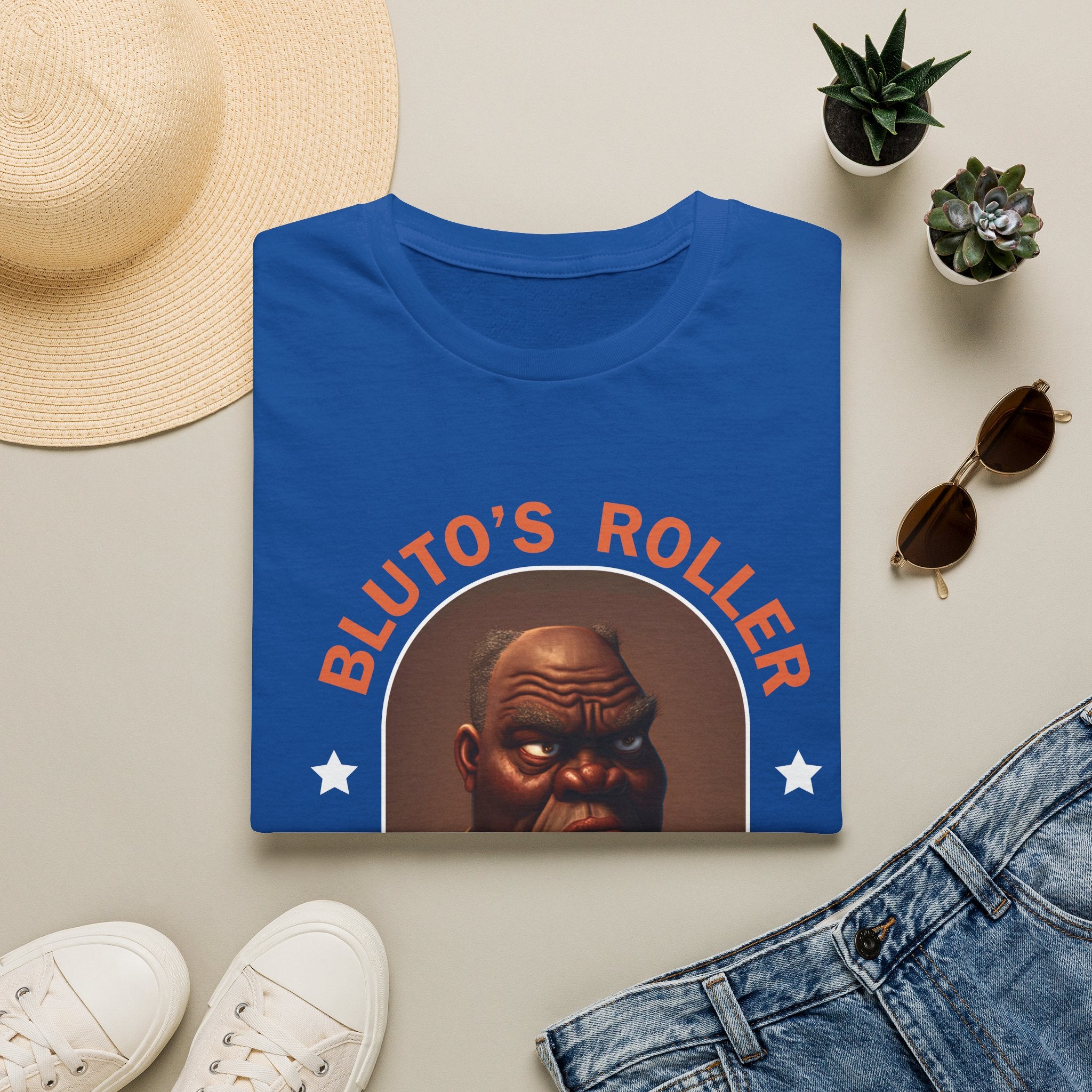T-Shirt — "Bluto's Roller" Vintage Cartoon Portrait Tee (Rink & Slushies)