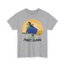 Witch Broom Tee — "I Fly First Class" Funny Halloween T‑Shirt