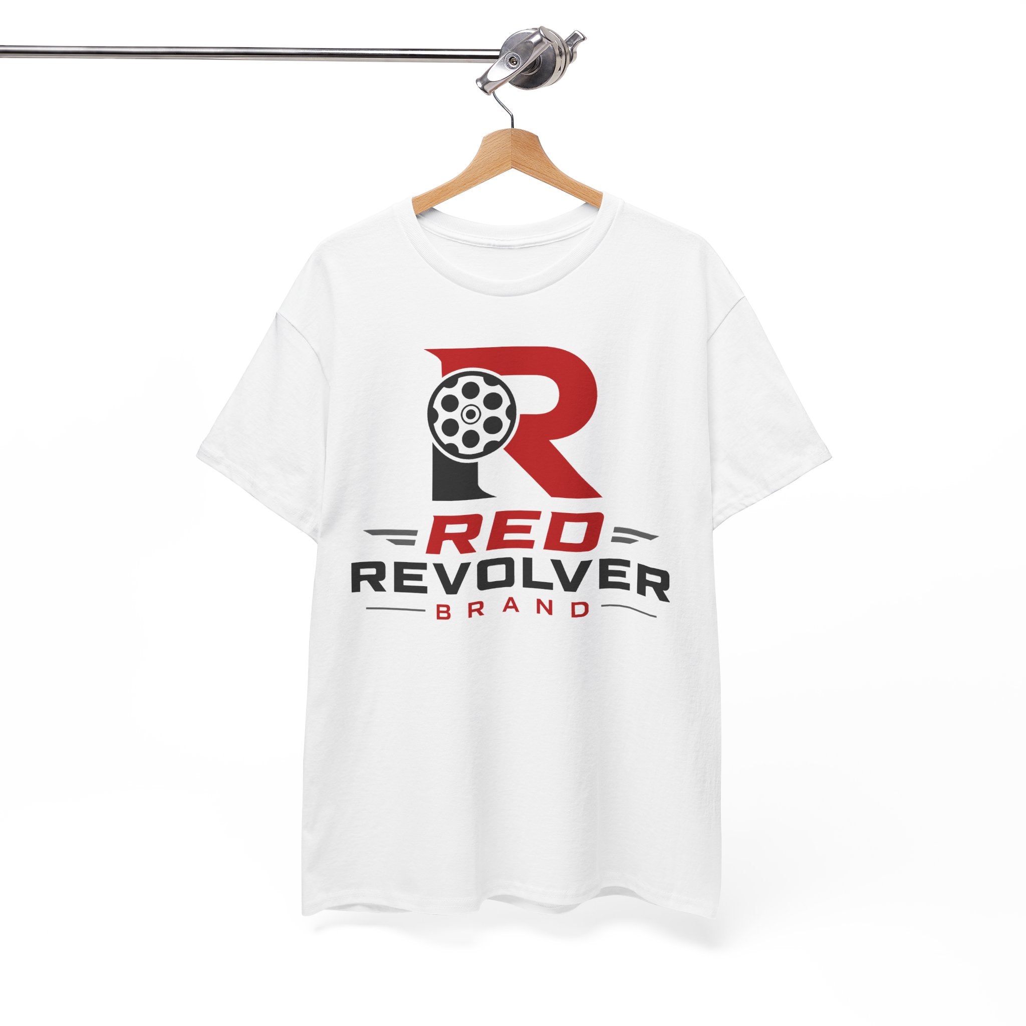 Red Revolver Logo Tee — Retro Gun Cylinder Graphic T-Shirt
