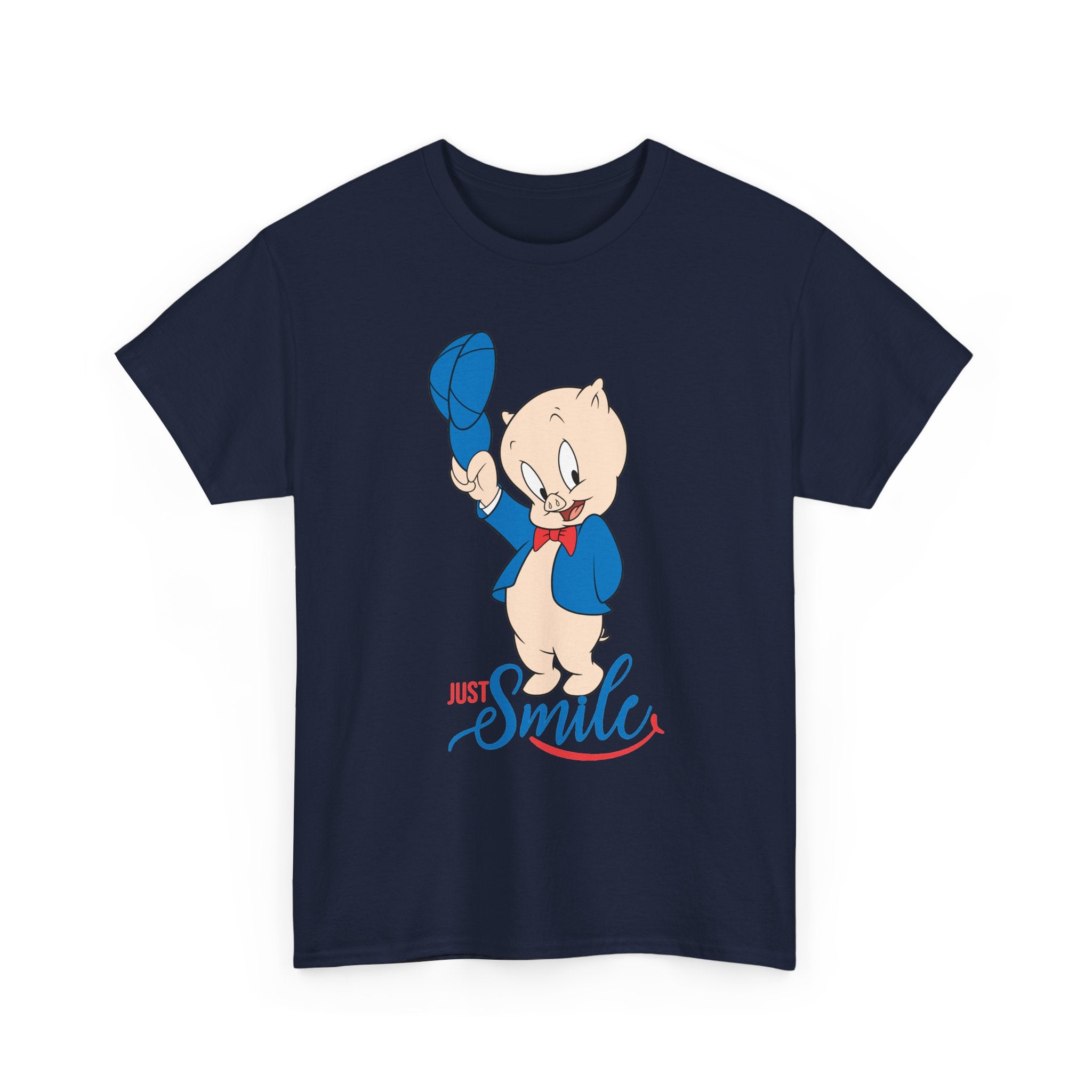 Retro Cartoon Pig 'Just Smile' T-Shirt