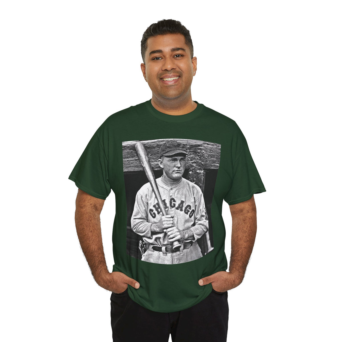 Vintage Chicago Baseball Photo T-Shirt — Retro Black & White Player Legend Tee