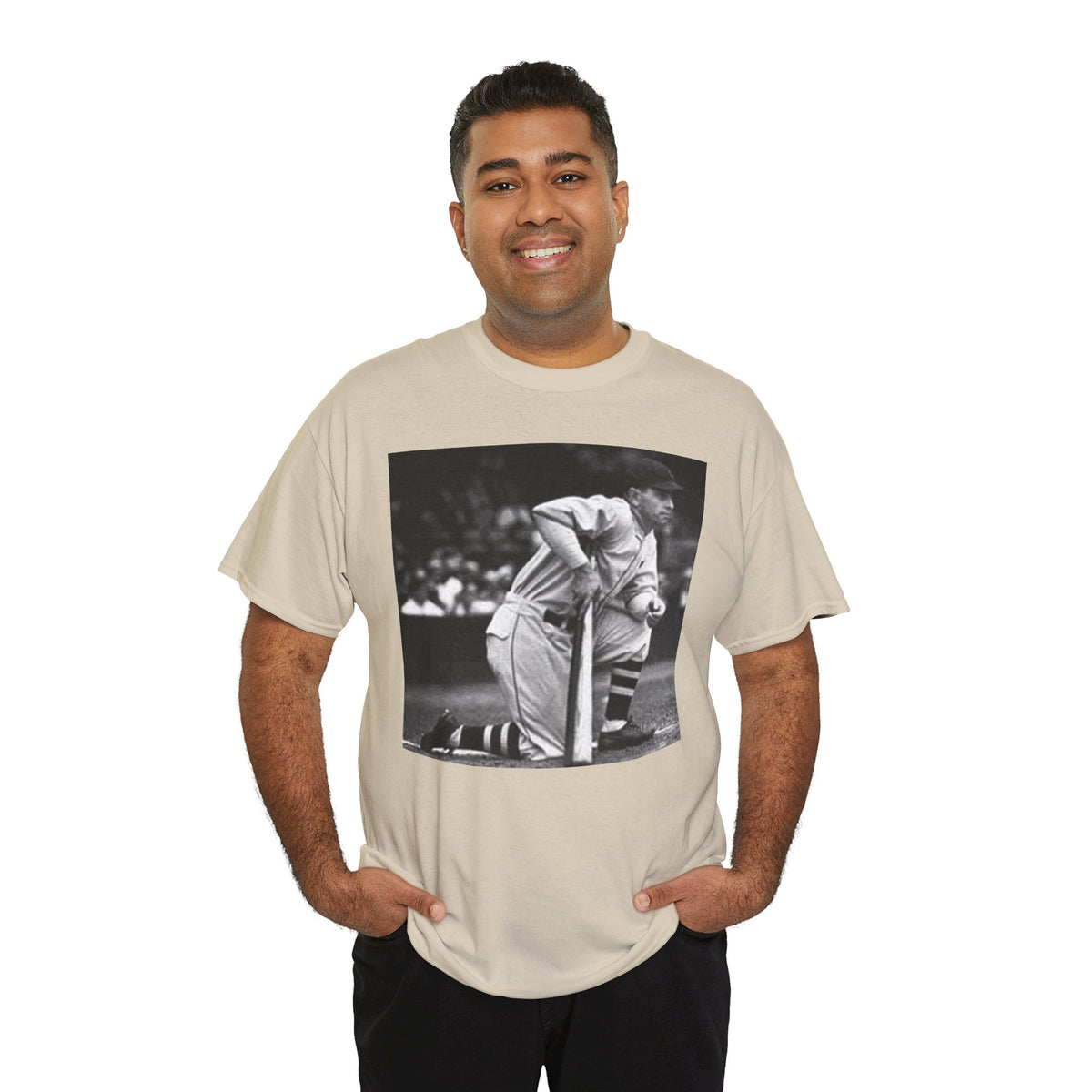 Vintage Baseball Photo T-Shirt – Classic Kneeling Player Graphic Tee