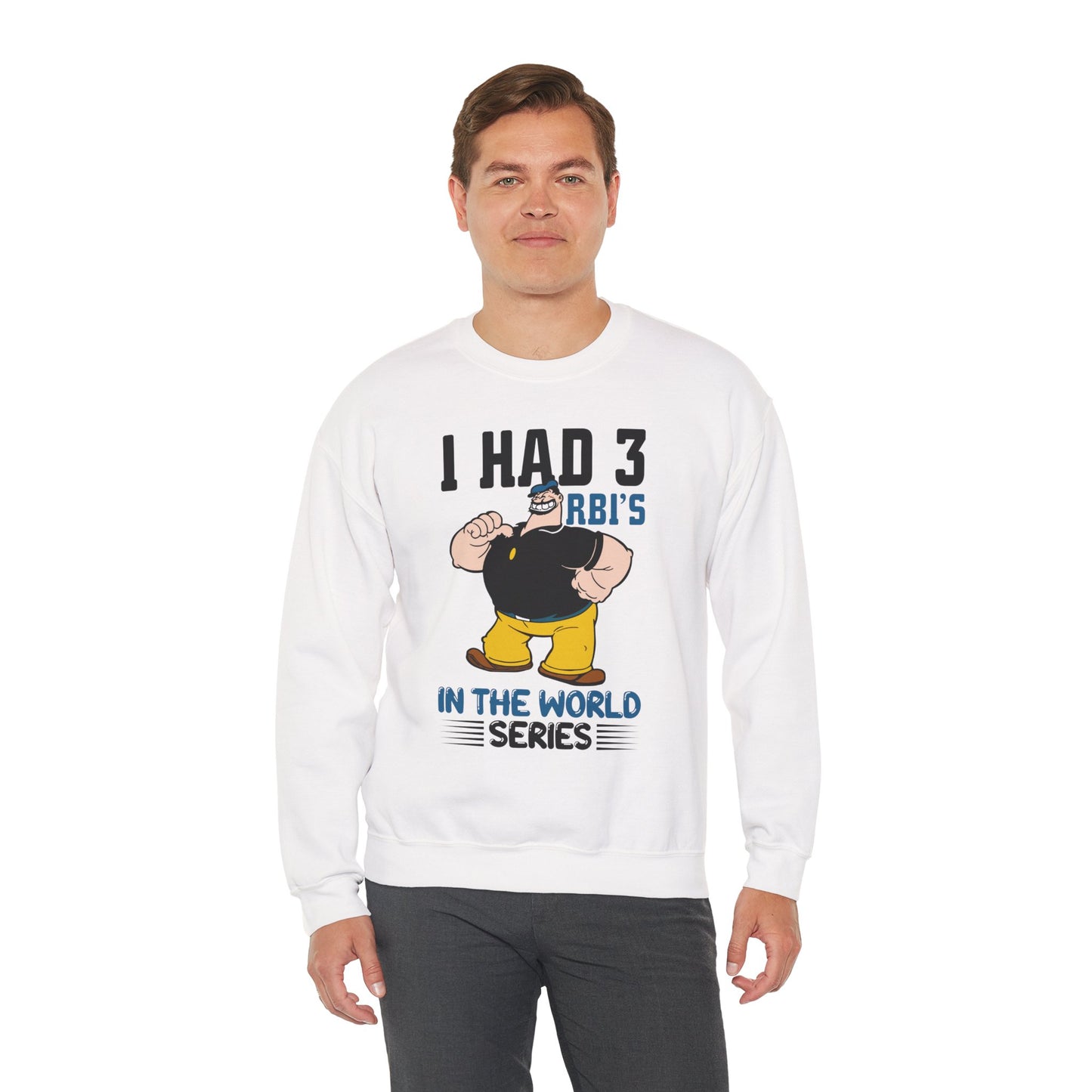 I Had 3 RBIs In the World Series Funny Baseball Fan Retro Cartoon Graphic Sweatshirt