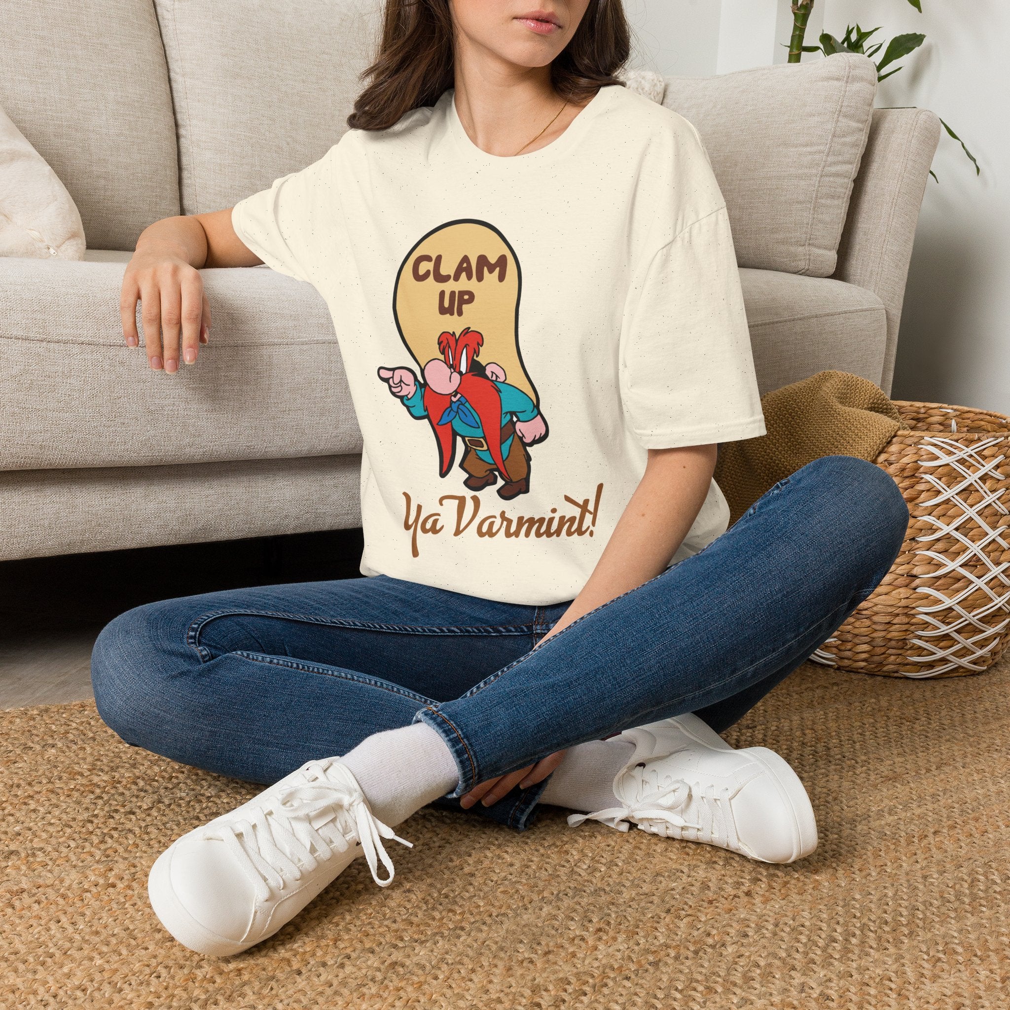 Graphic T-Shirt — 'Clam Up Ya Varmint!' Yosemite-Style Cartoon Tee