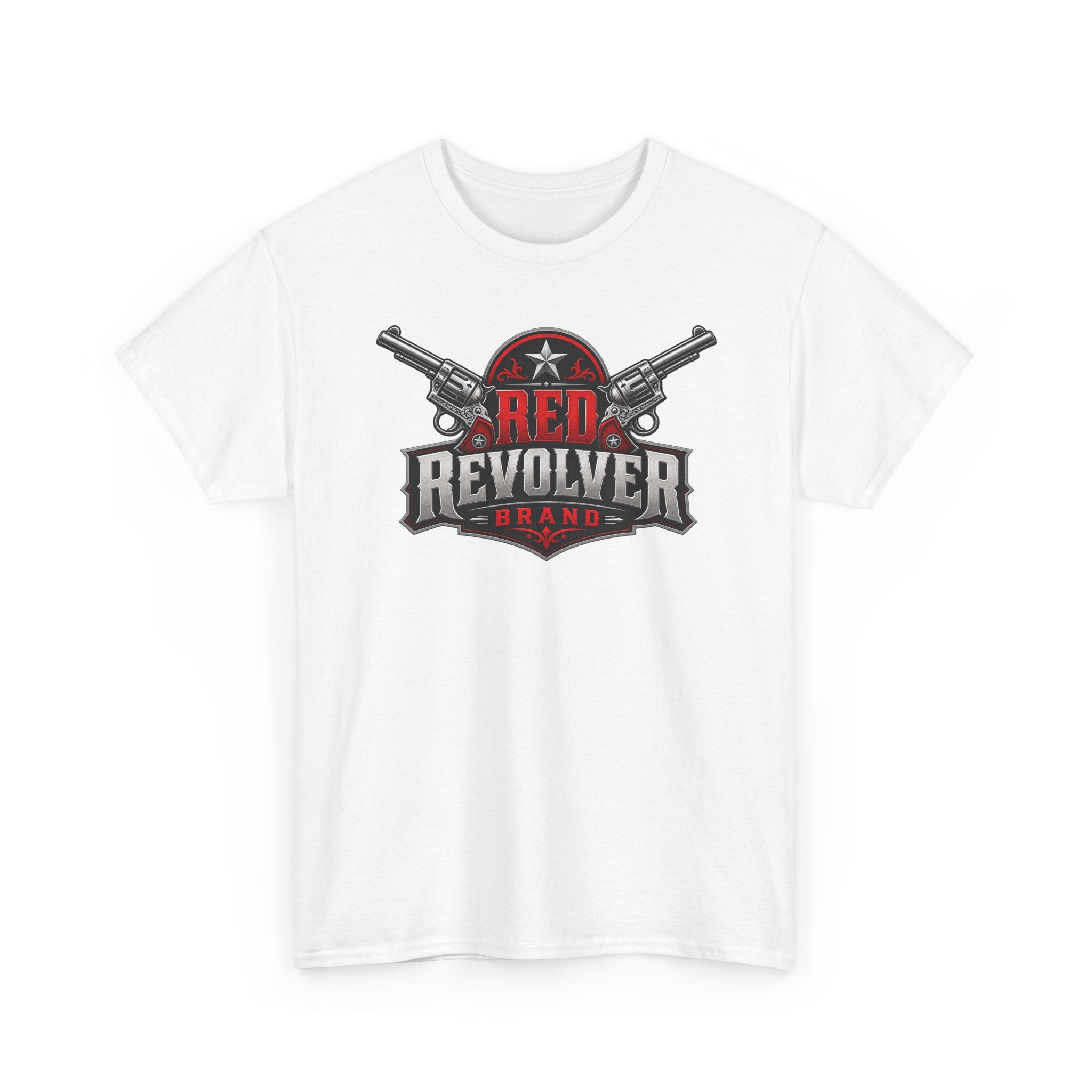 Red Revolver Graphic Tee — Retro Western Guns Logo T-Shirt