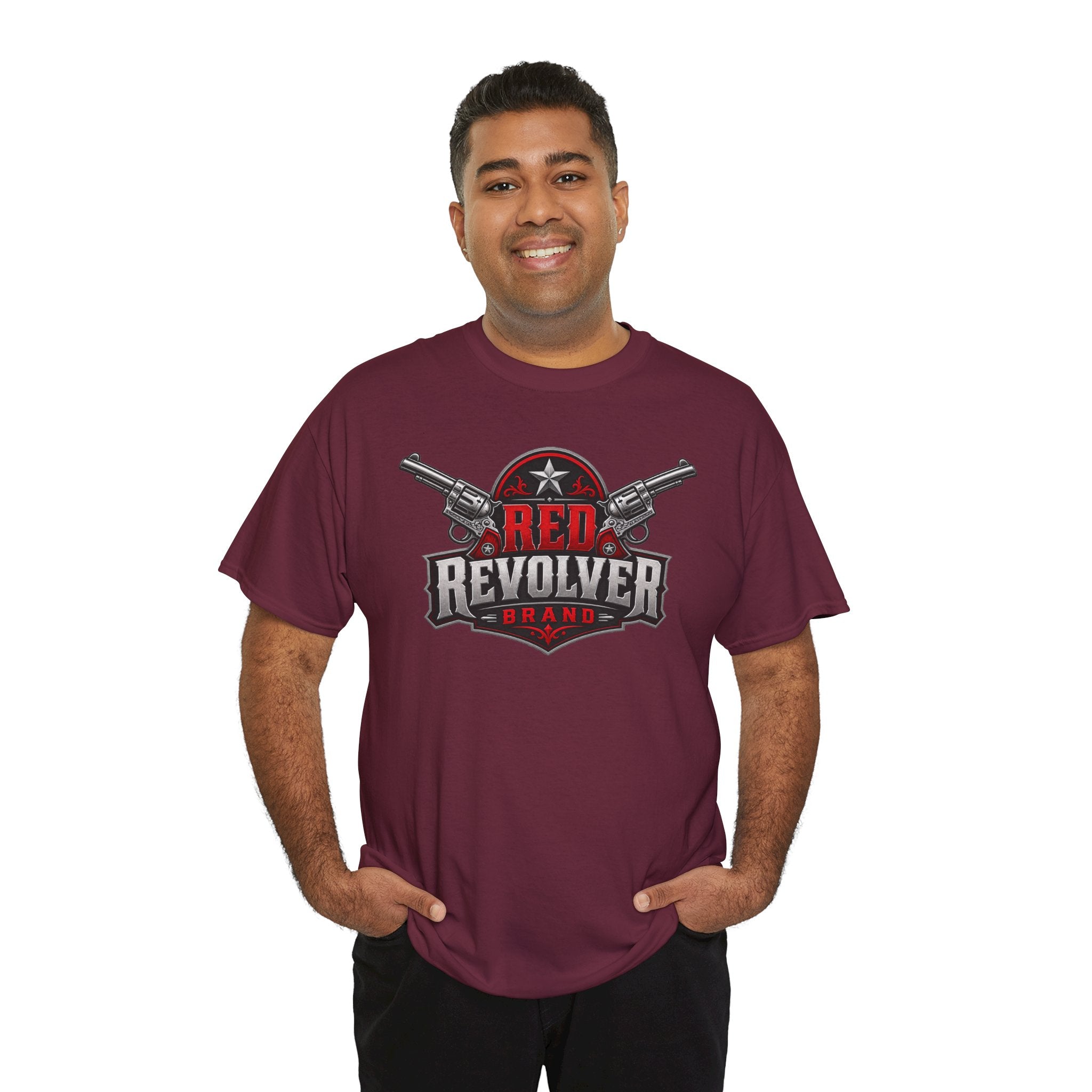 Red Revolver Graphic Tee — Retro Western Guns Logo T-Shirt