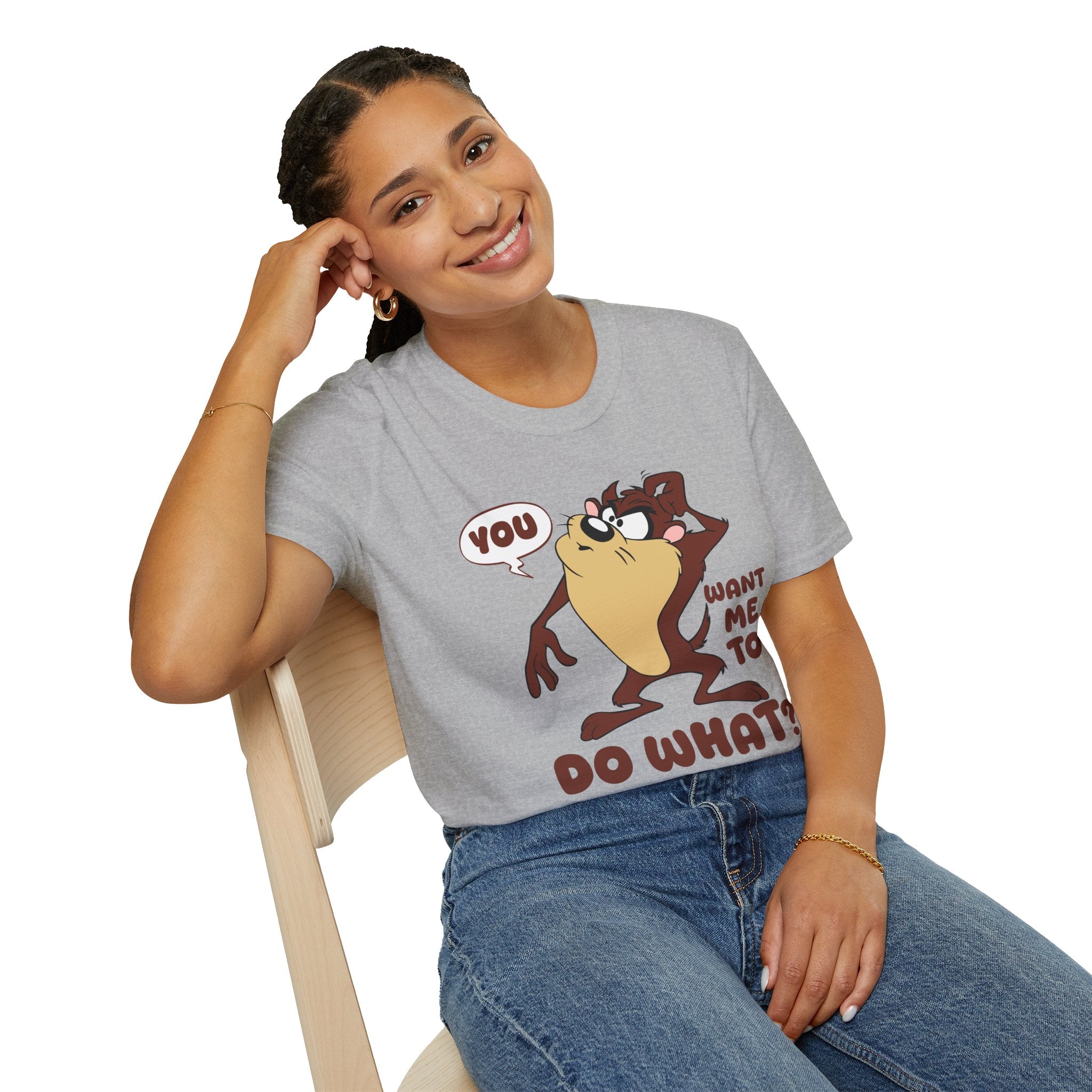 T-Shirt — 'You Want Me to Do What?' Tasmanian Devil Cartoon Tee