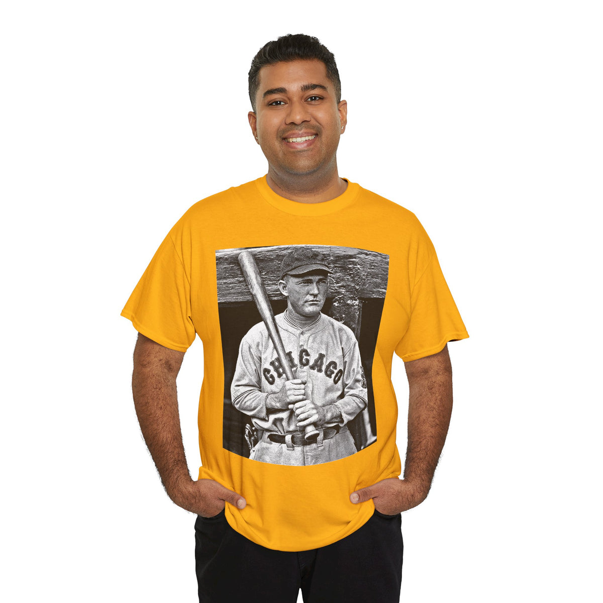 Vintage Chicago Baseball Photo T-Shirt — Retro Black & White Player Legend Tee