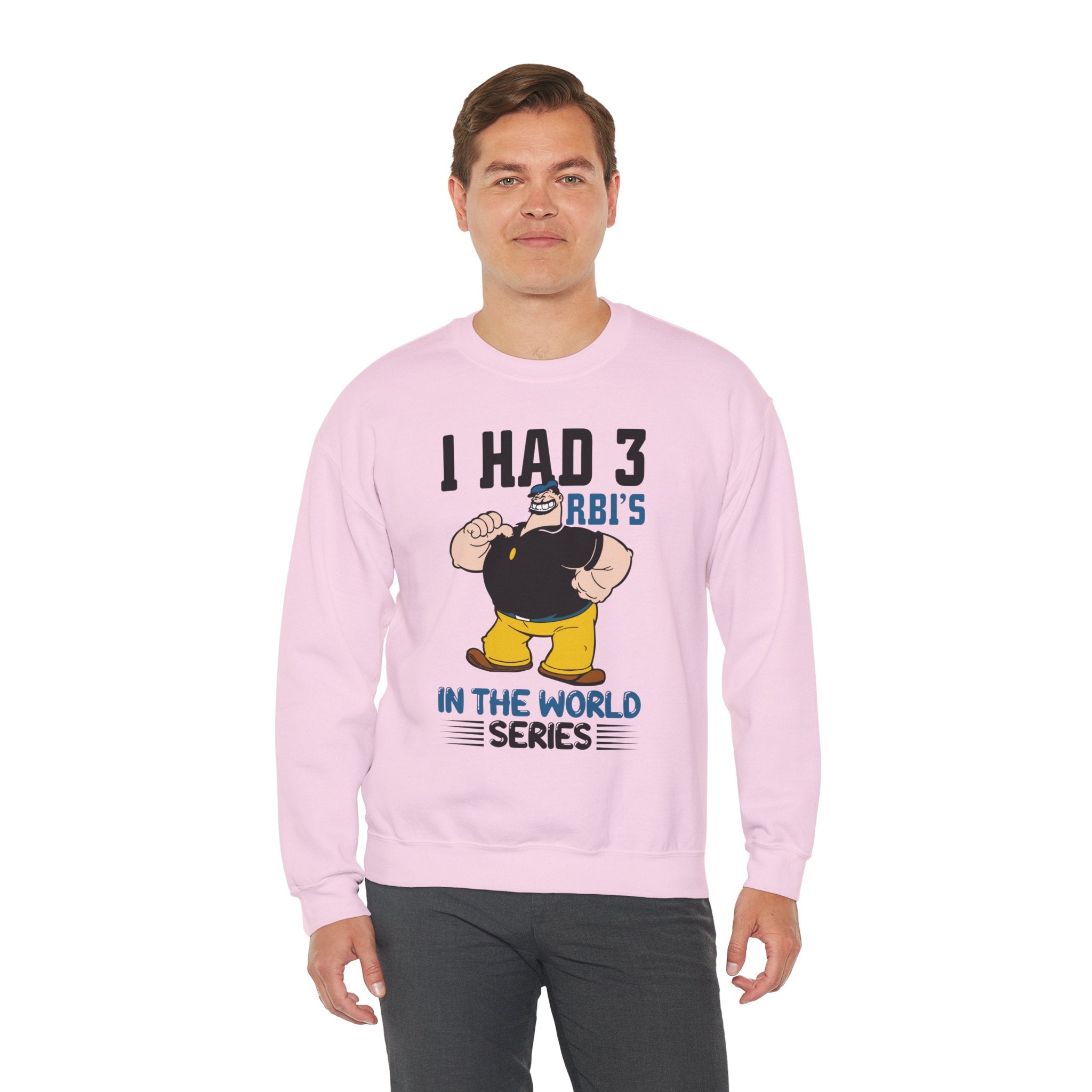 I Had 3 RBIs In the World Series Funny Baseball Fan Retro Cartoon Graphic Sweatshirt