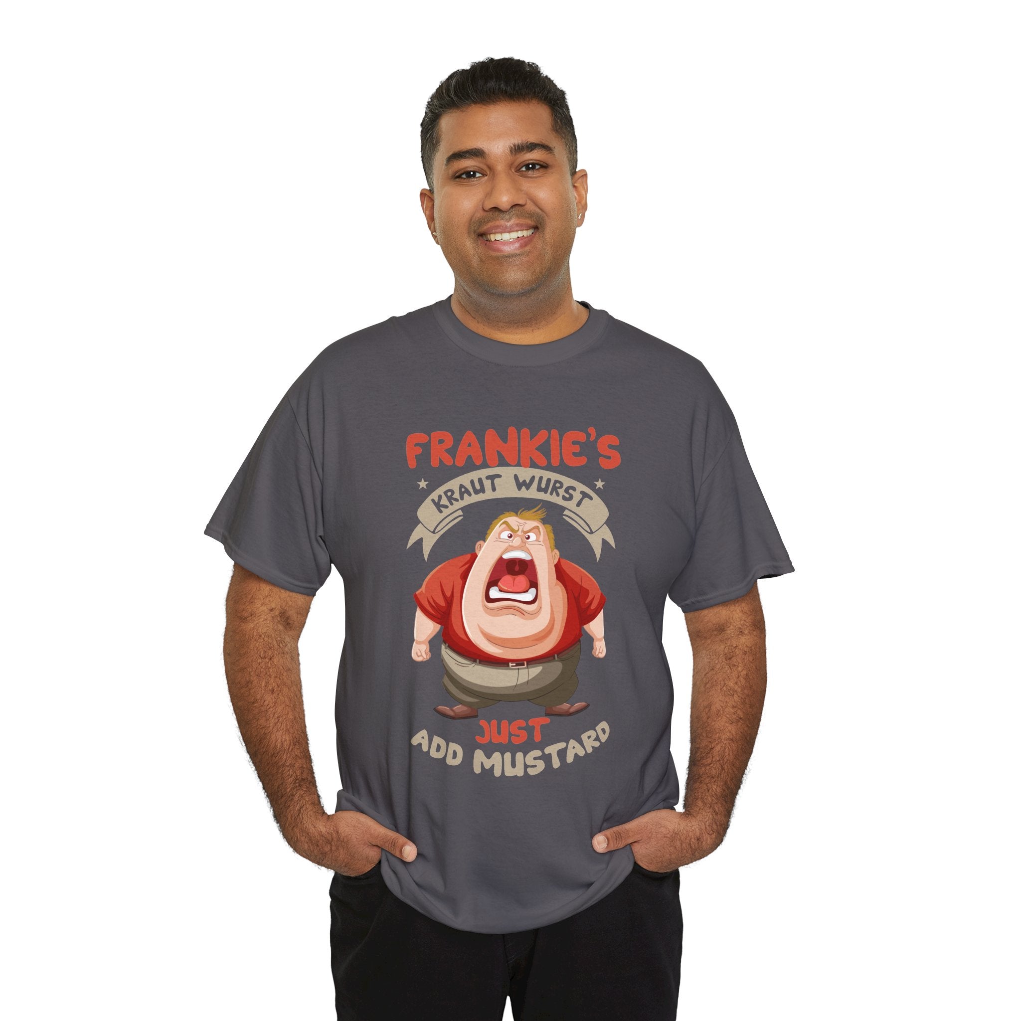 Frankie's Kraut Wurst Funny Graphic Tee — "Just Add Mustard" Novelty T-Shirt
