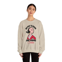 Olive's Hair & Tanning Salon Sweatshirt — Funny Retro Parody Graphic