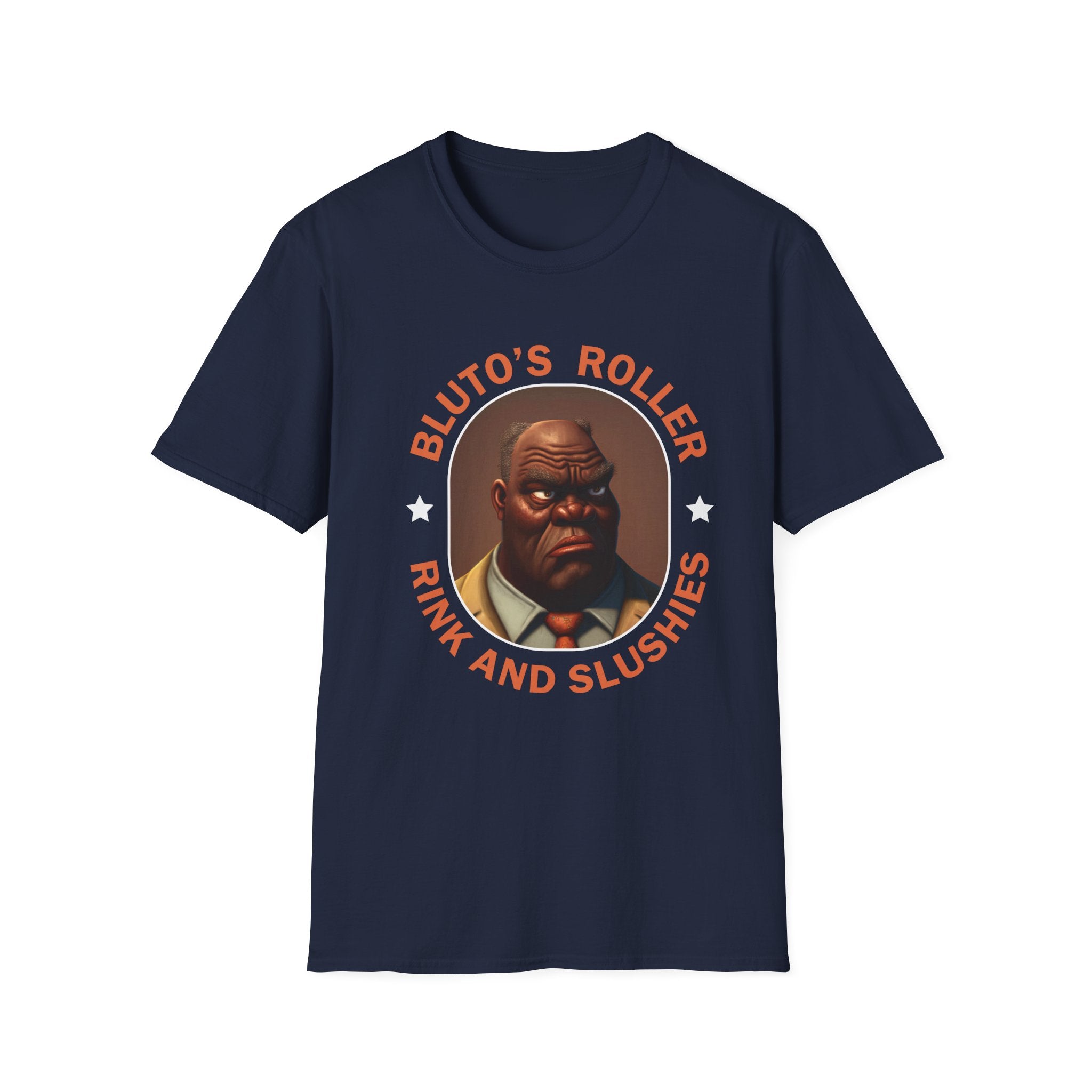 T-Shirt — "Bluto's Roller" Vintage Cartoon Portrait Tee (Rink & Slushies)
