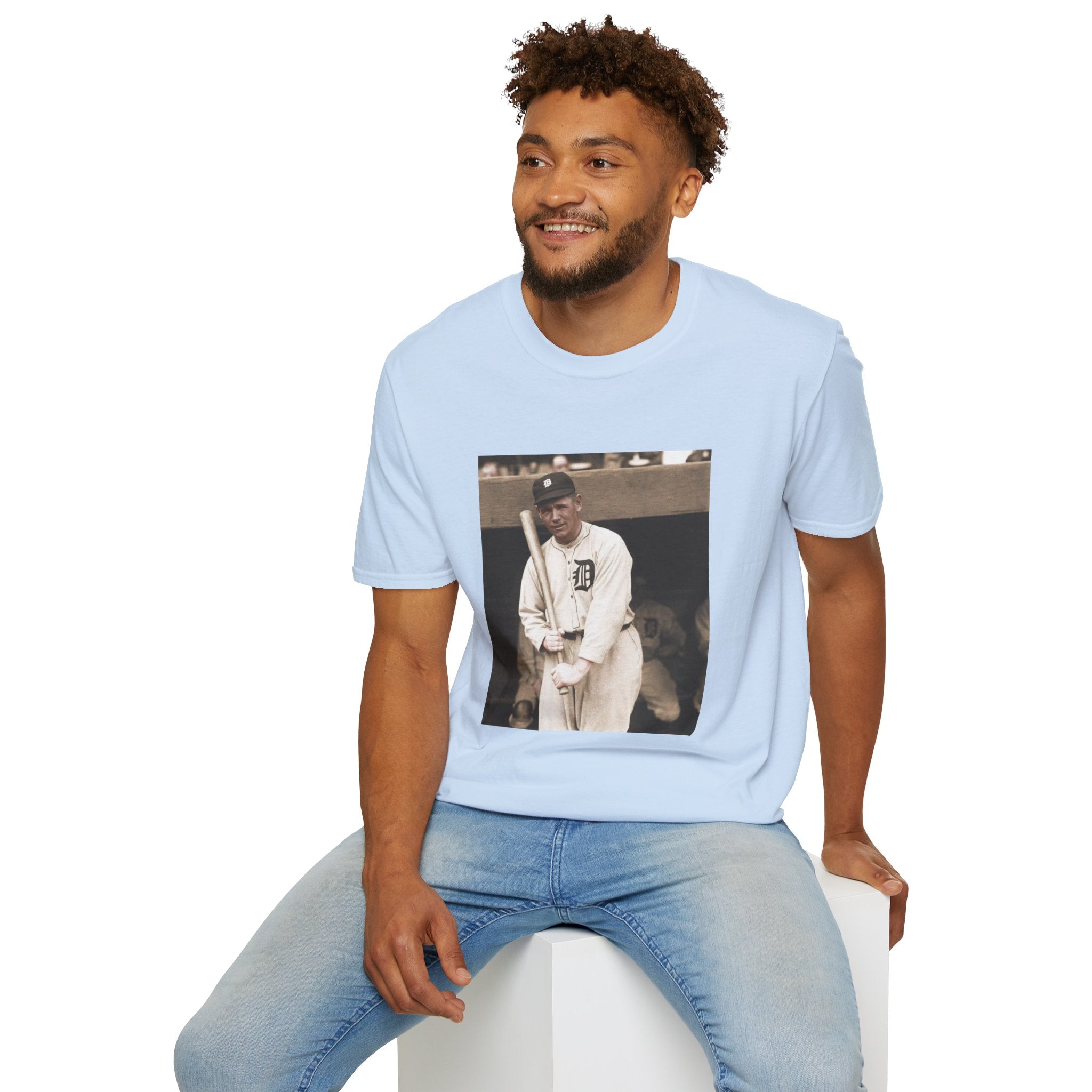 Vintage Baseball Photo T-Shirt — Classic Detroit Tigers Player Portrait