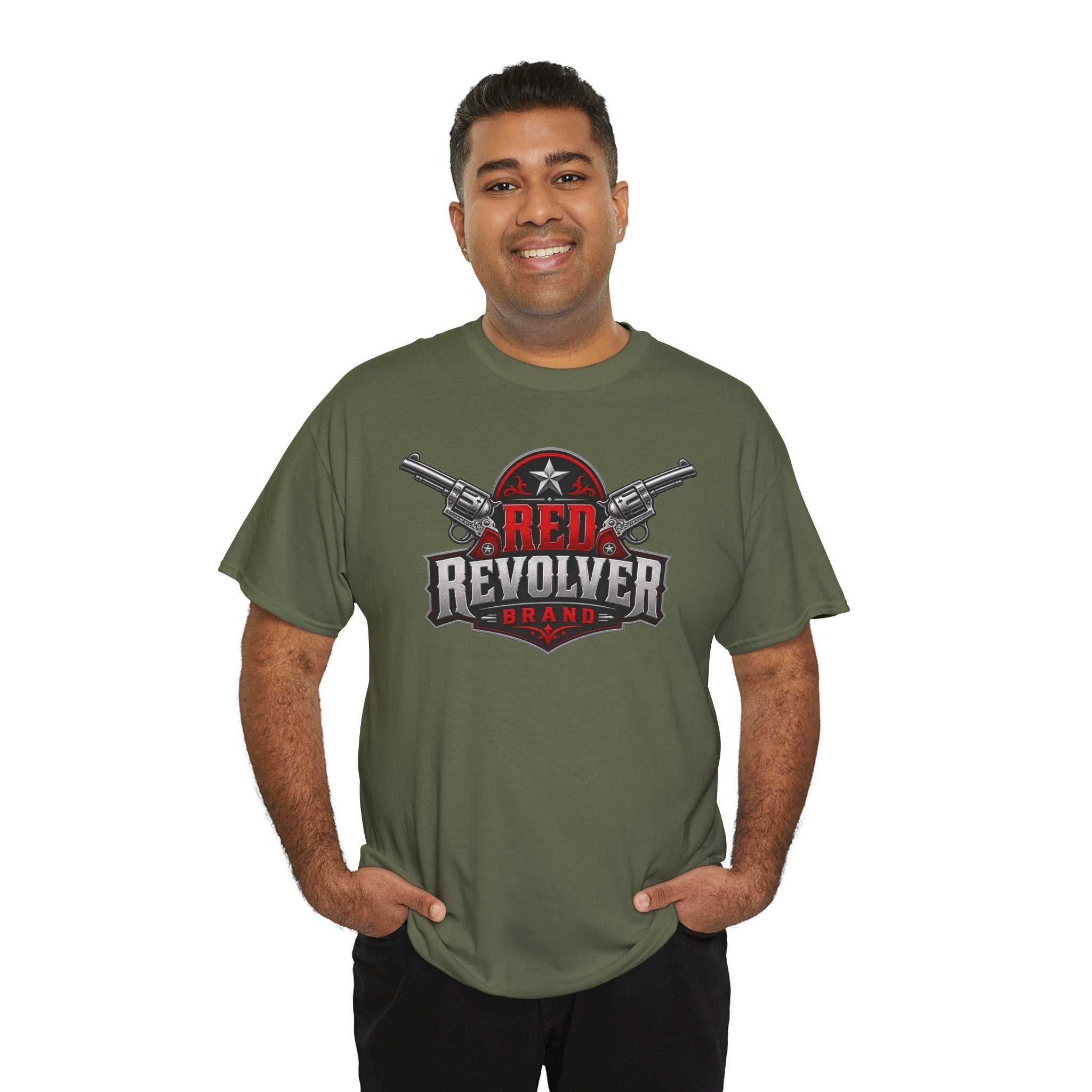 Red Revolver Graphic Tee — Retro Western Guns Logo T-Shirt
