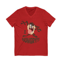Hungry T-Shirt — Cartoon Tasmanian Devil 'I HUNGRY!!' Graphic V-Neck Tee