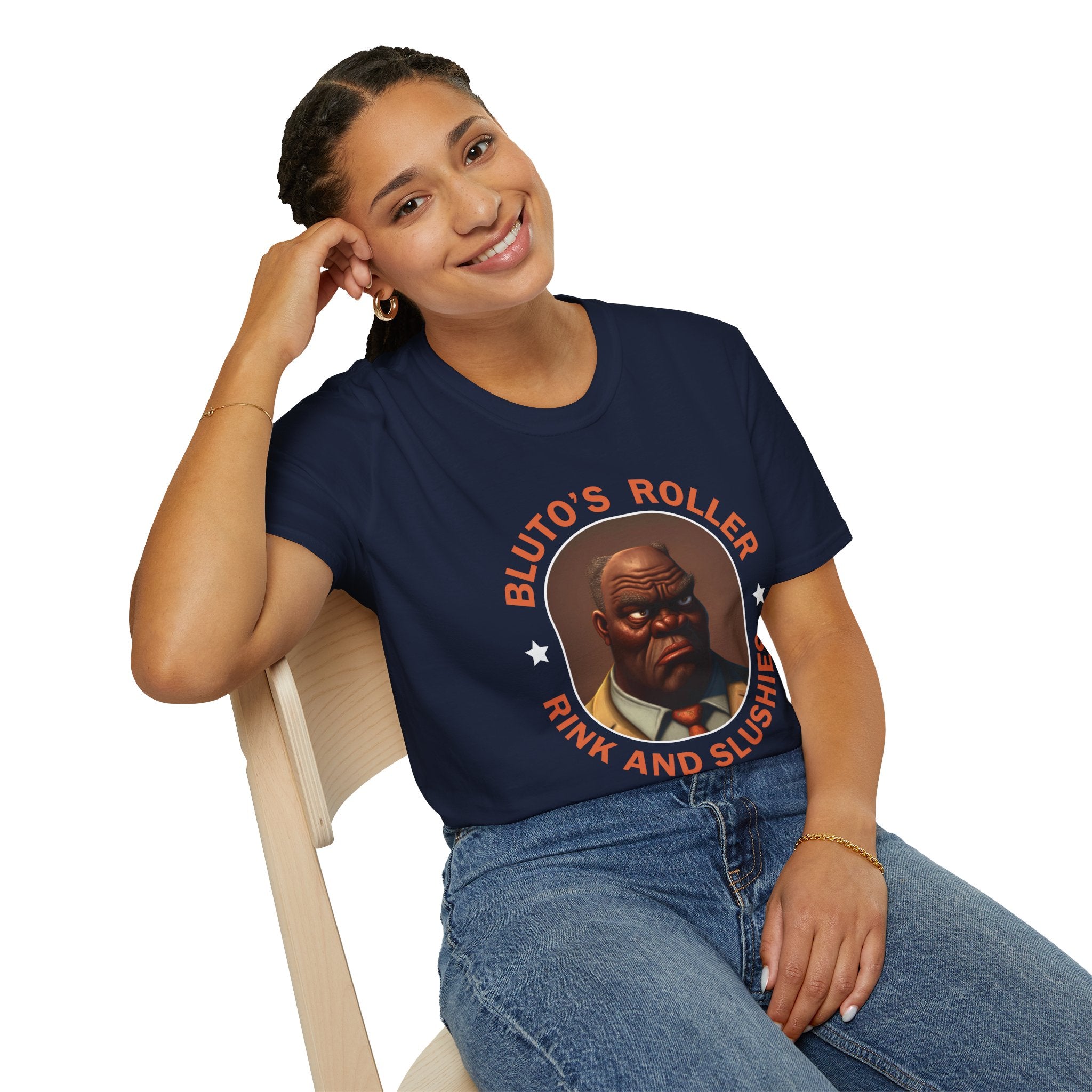 T-Shirt — "Bluto's Roller" Vintage Cartoon Portrait Tee (Rink & Slushies)