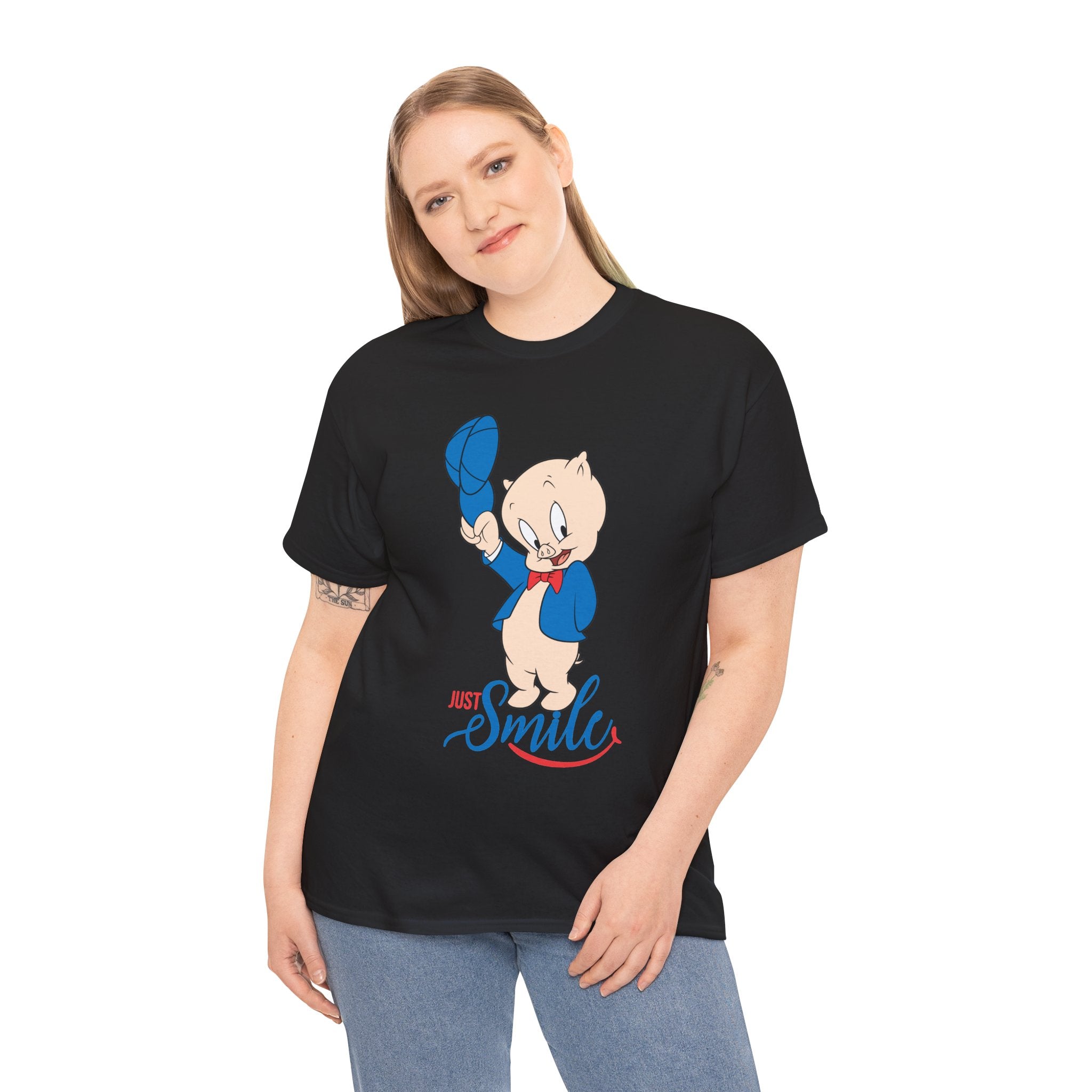 Retro Cartoon Pig 'Just Smile' T-Shirt