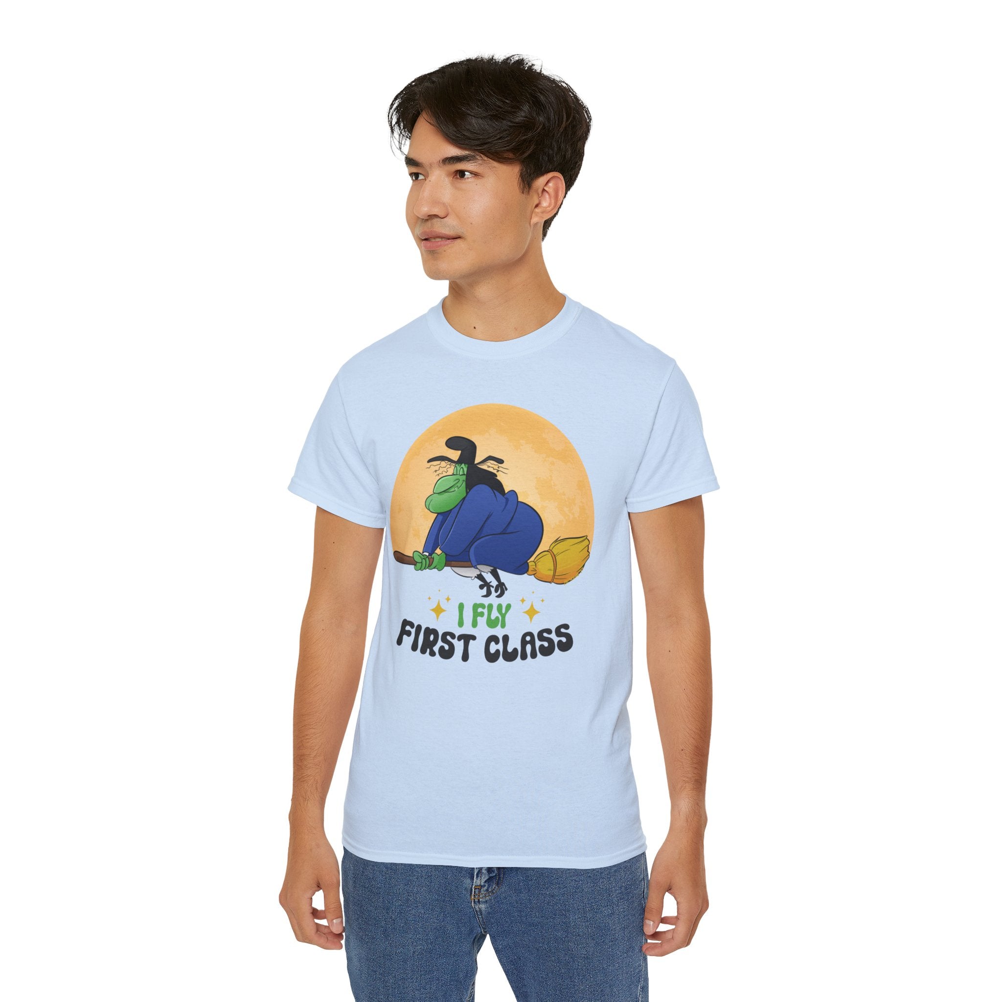 I Fly First Class — Funny Witch Halloween T-Shirt