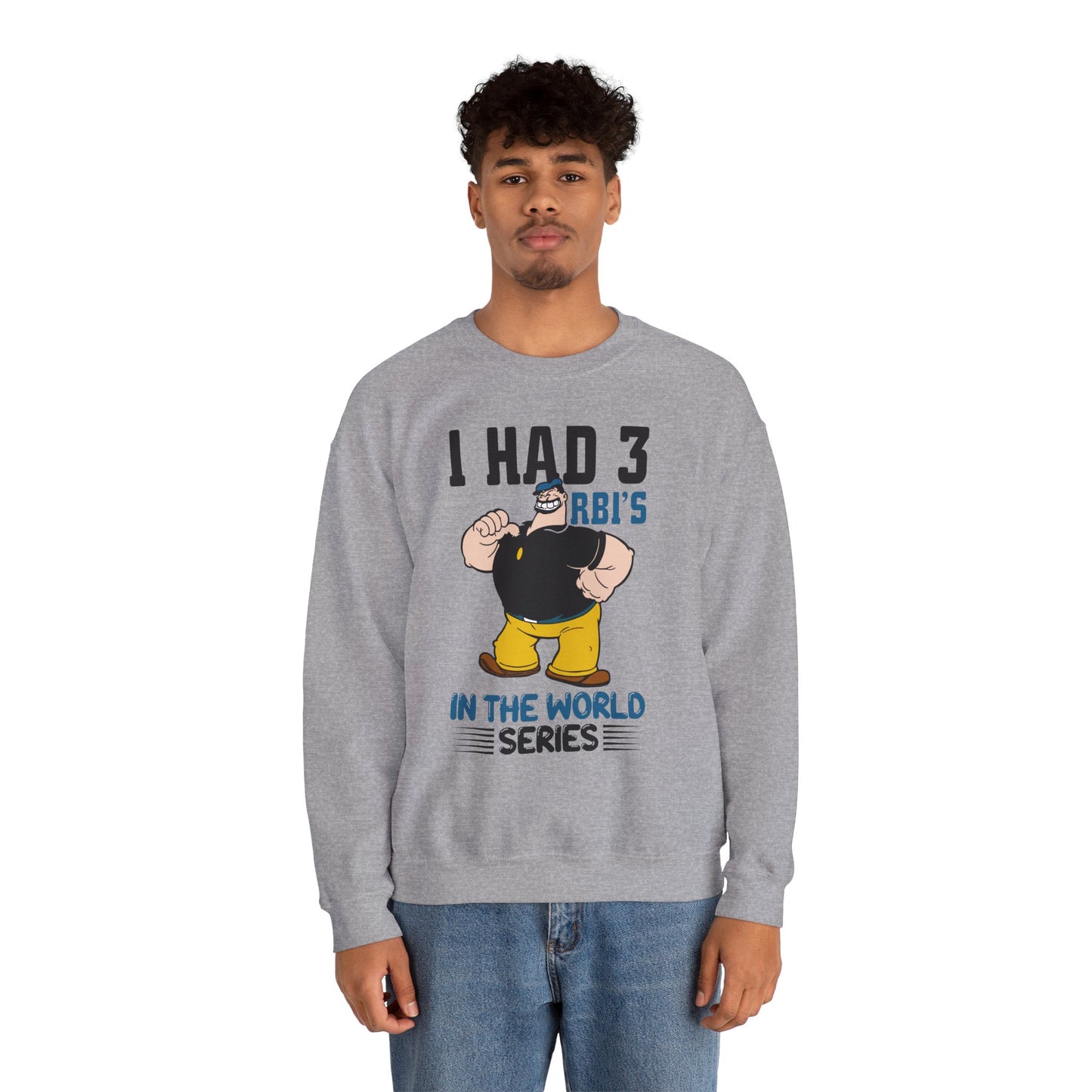 I Had 3 RBIs In the World Series Funny Baseball Fan Retro Cartoon Graphic Sweatshirt