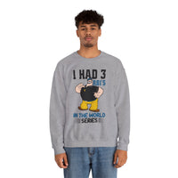 I Had 3 RBIs In the World Series Funny Baseball Fan Retro Cartoon Graphic Sweatshirt