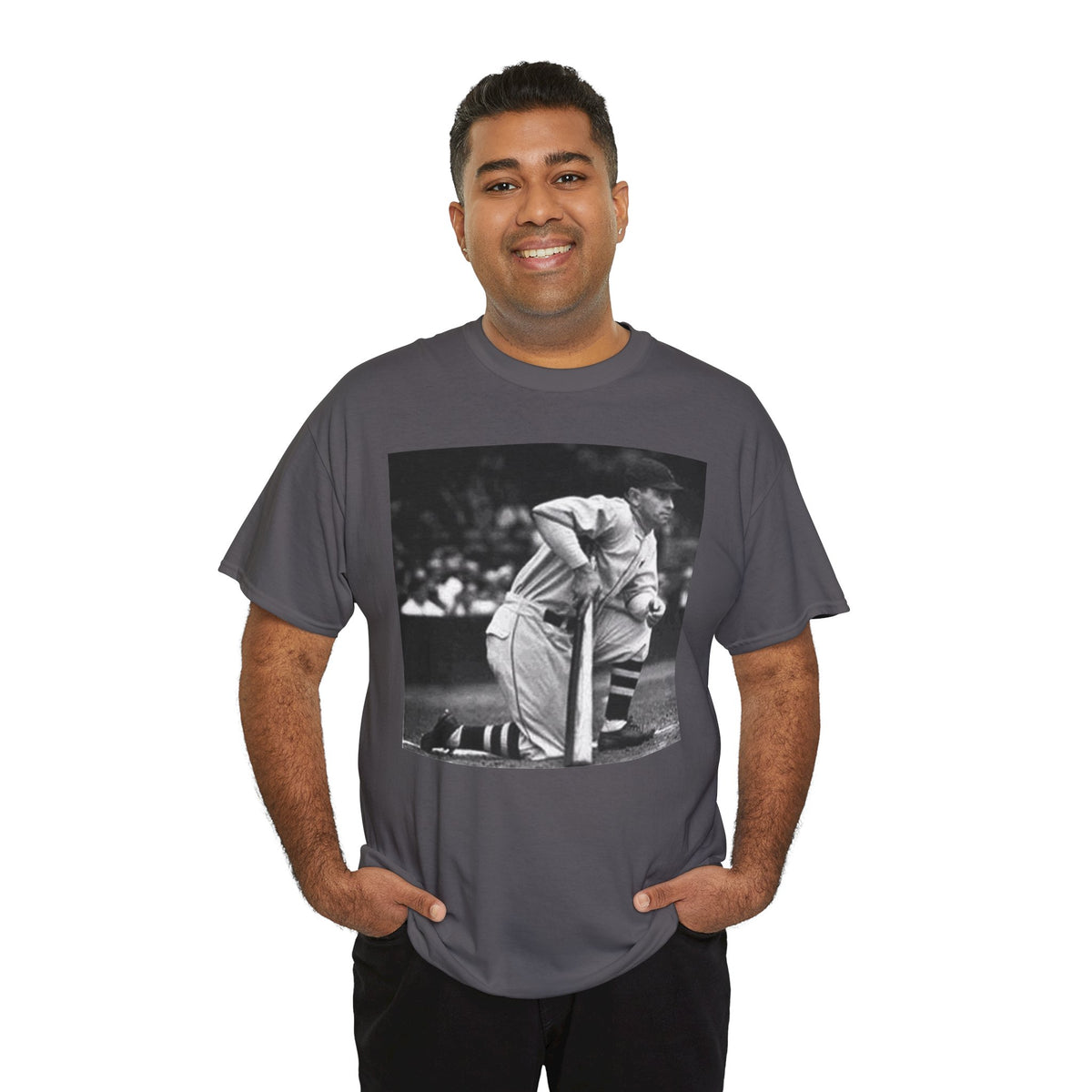 Vintage Baseball Photo T-Shirt – Classic Kneeling Player Graphic Tee