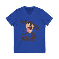 Hungry T-Shirt — Cartoon Tasmanian Devil 'I HUNGRY!!' Graphic V-Neck Tee