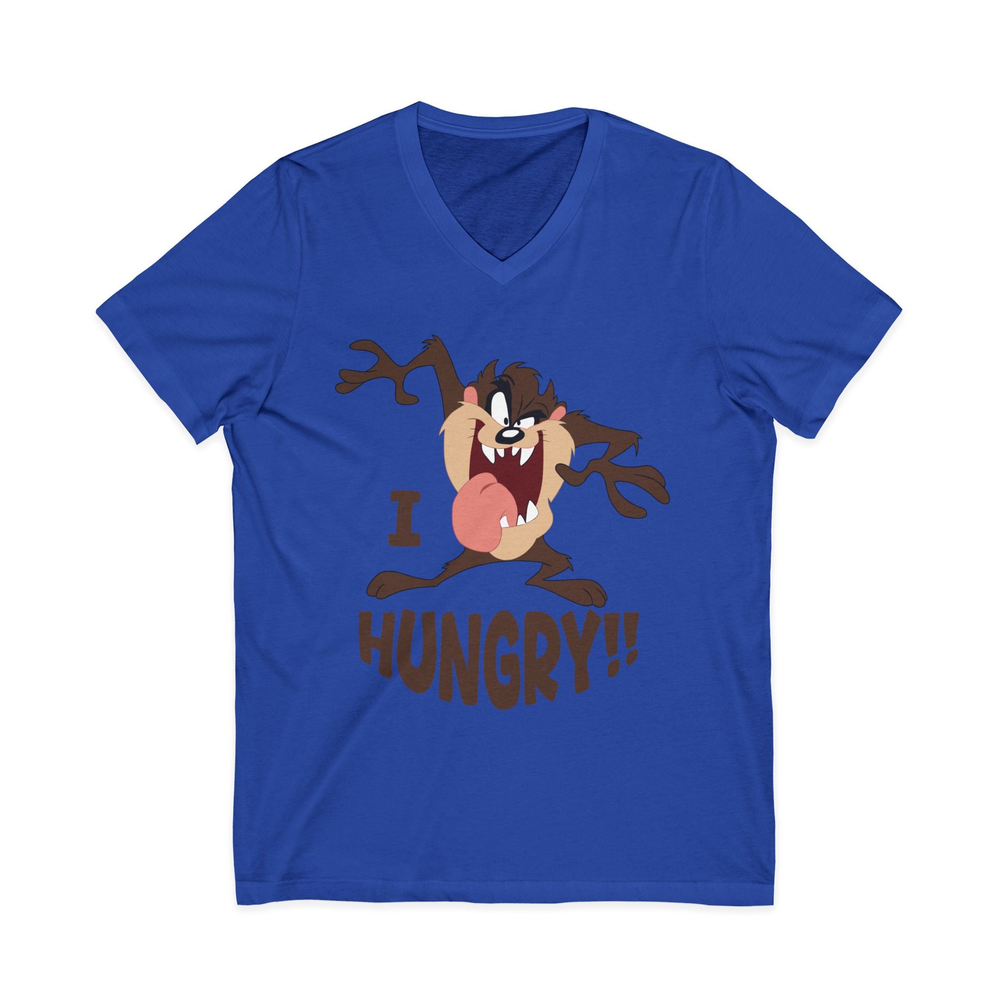 Hungry T-Shirt — Cartoon Tasmanian Devil 'I HUNGRY!!' Graphic V-Neck Tee