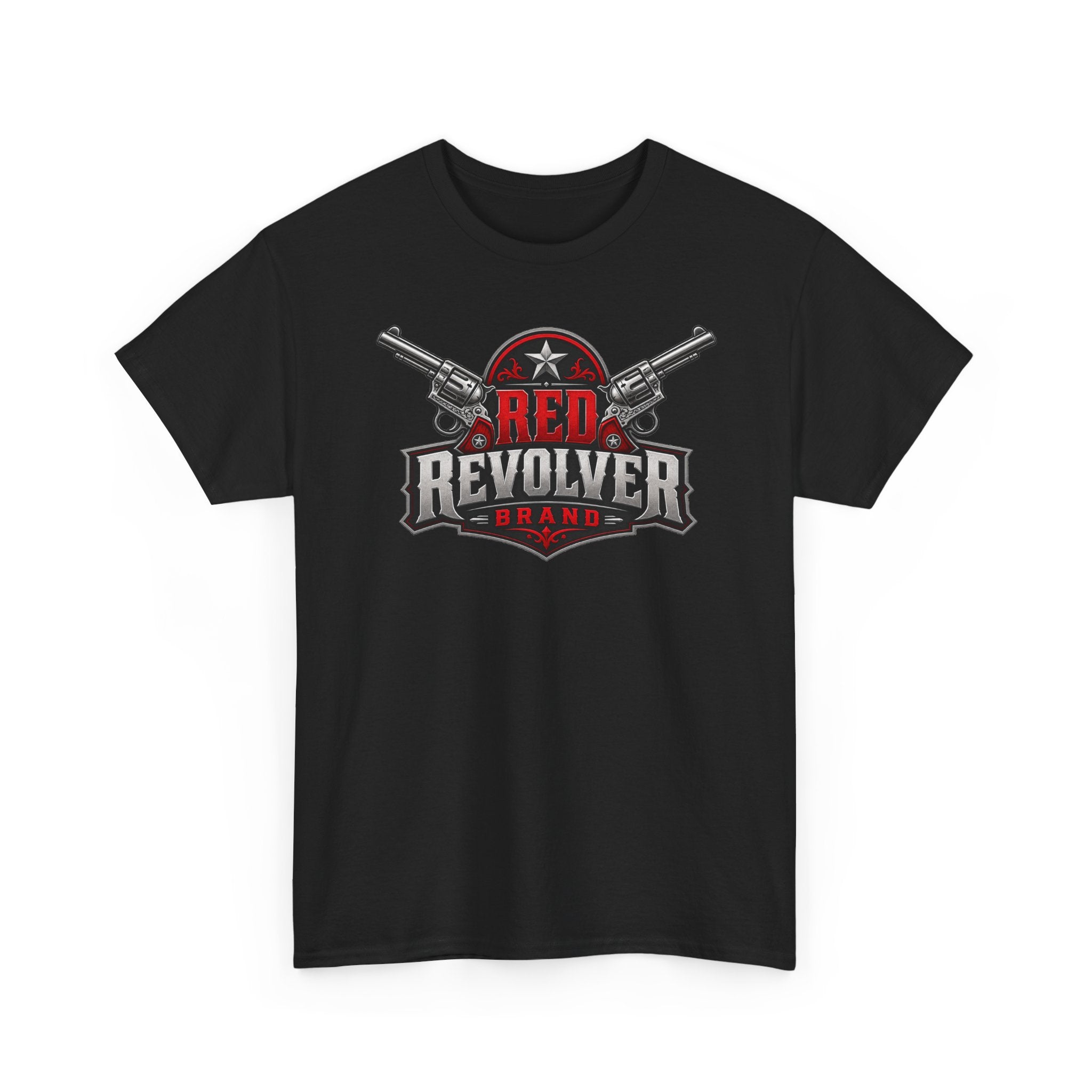 Red Revolver Graphic Tee — Retro Western Guns Logo T-Shirt