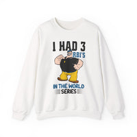 I Had 3 RBIs In the World Series Funny Baseball Fan Retro Cartoon Graphic Sweatshirt