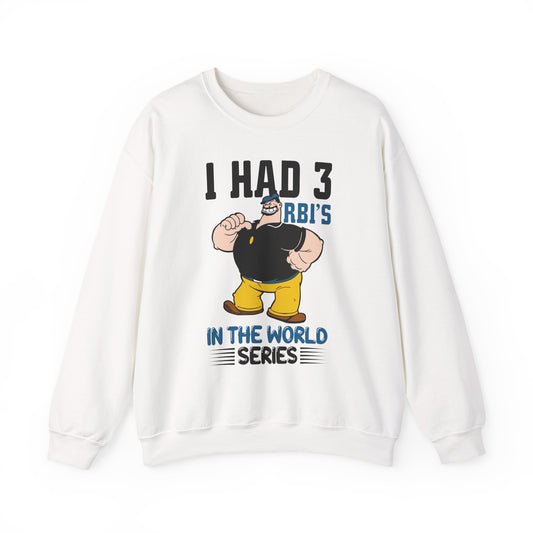 I Had 3 RBIs In the World Series Funny Baseball Fan Retro Cartoon Graphic Sweatshirt