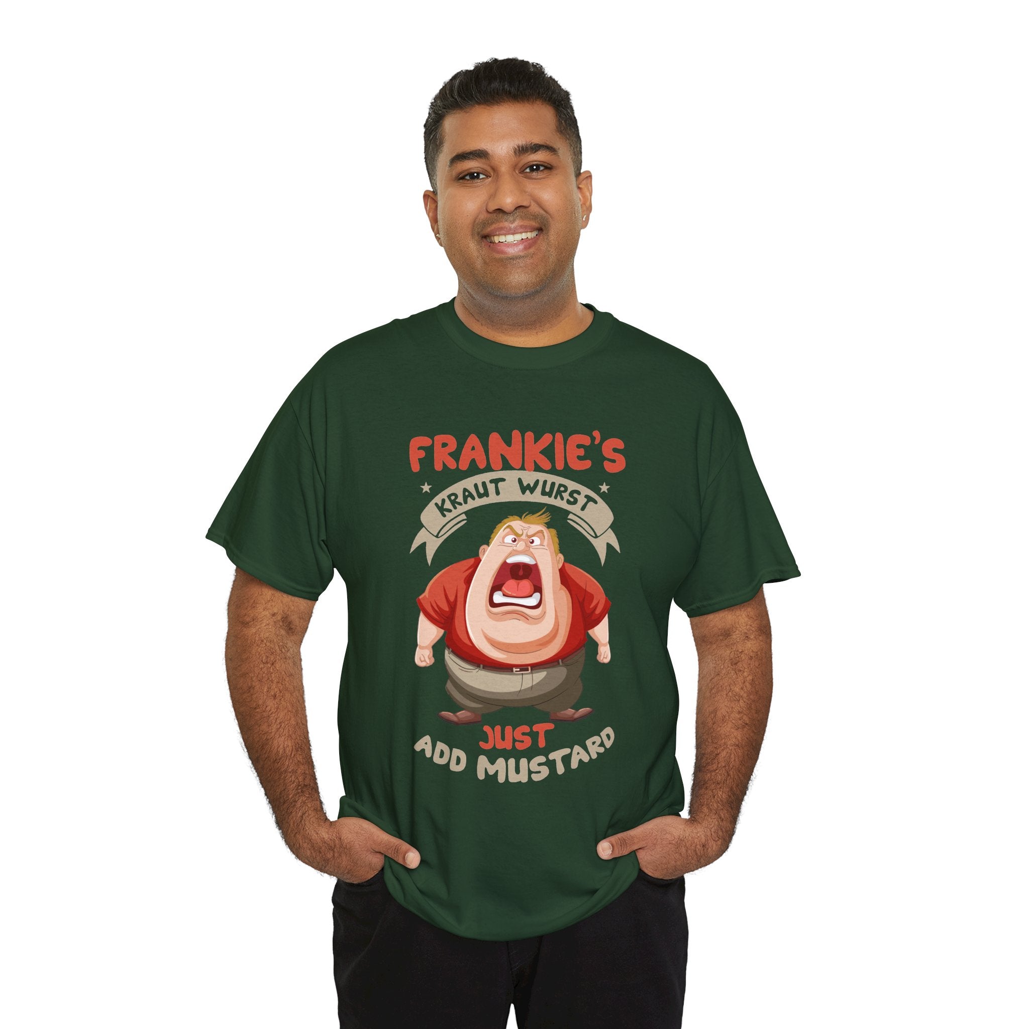 Frankie's Kraut Wurst Funny Graphic Tee — "Just Add Mustard" Novelty T-Shirt