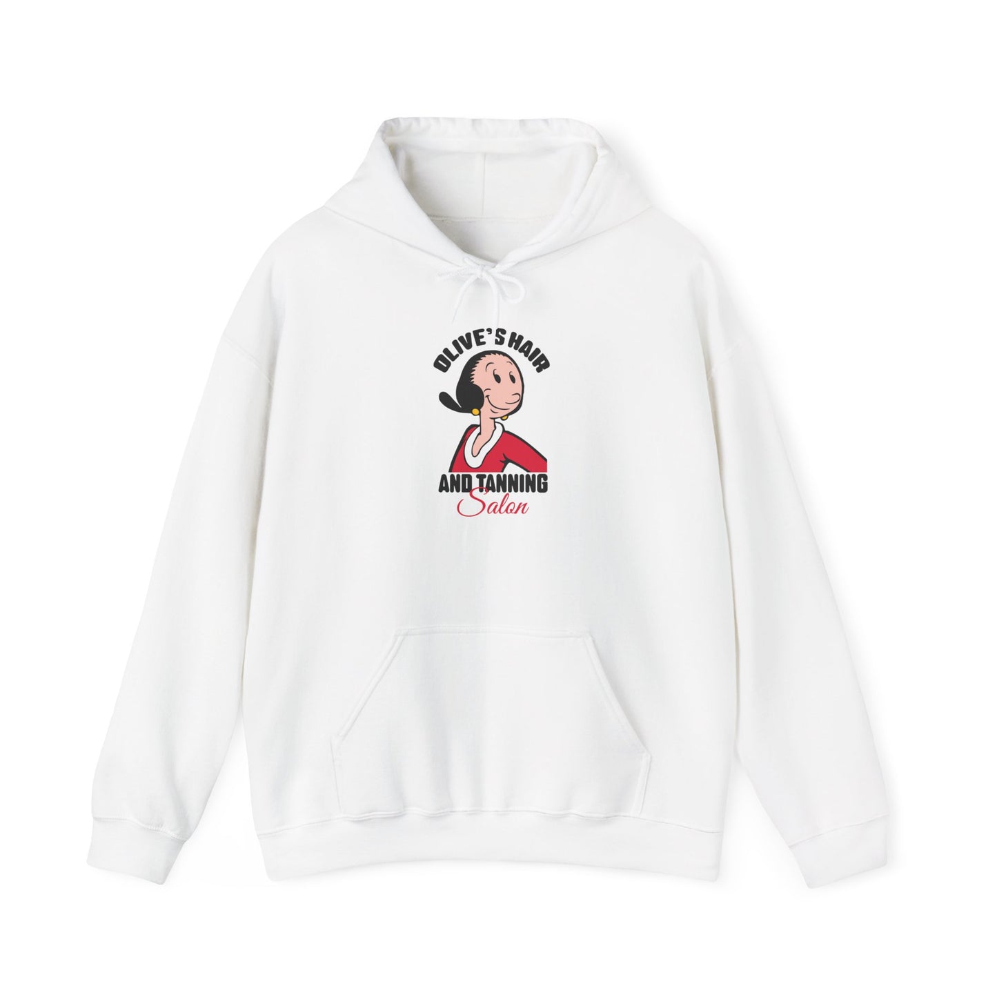 Olive’s Hair and Tanning Salon Hoodie. Vintage Olive Oyl Cartoon Graphic Pullover